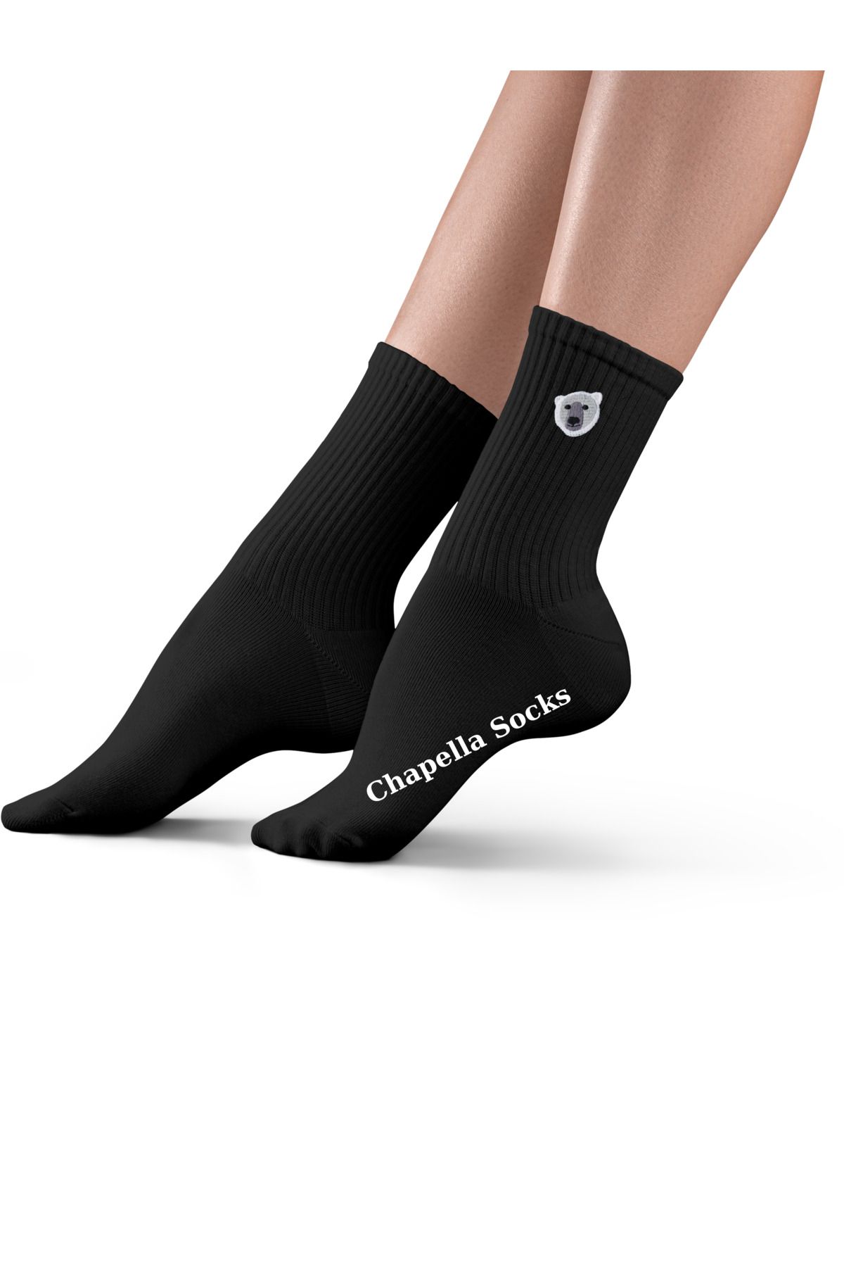 ChapellaSocks Kutup Ayısı Nakışlı Unisex Uzun Tenis Çorap- %100 Pamuk ve Rahat!
