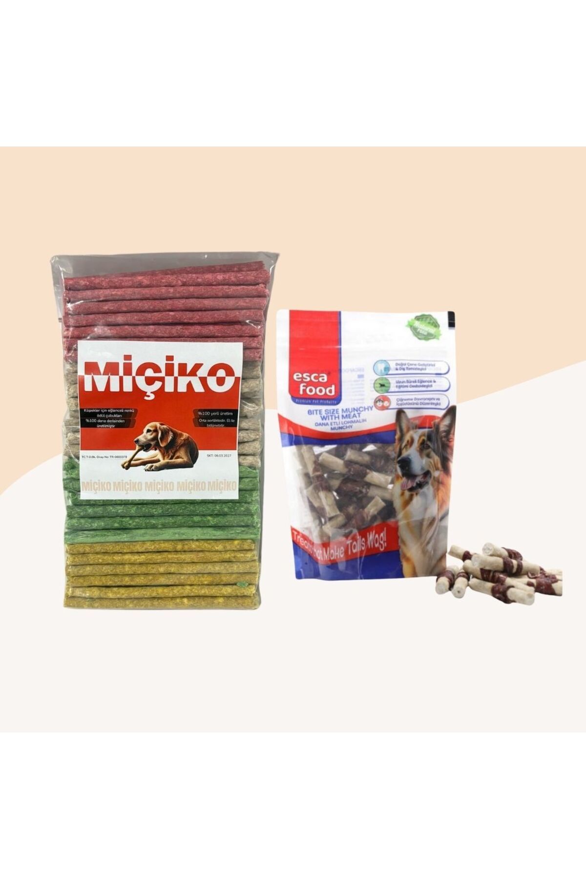 Miçikopet 100Lü Renkli Munchy Köpek Ödülü + Dana Etli Lokmalık Munchy 6cm 36Lı