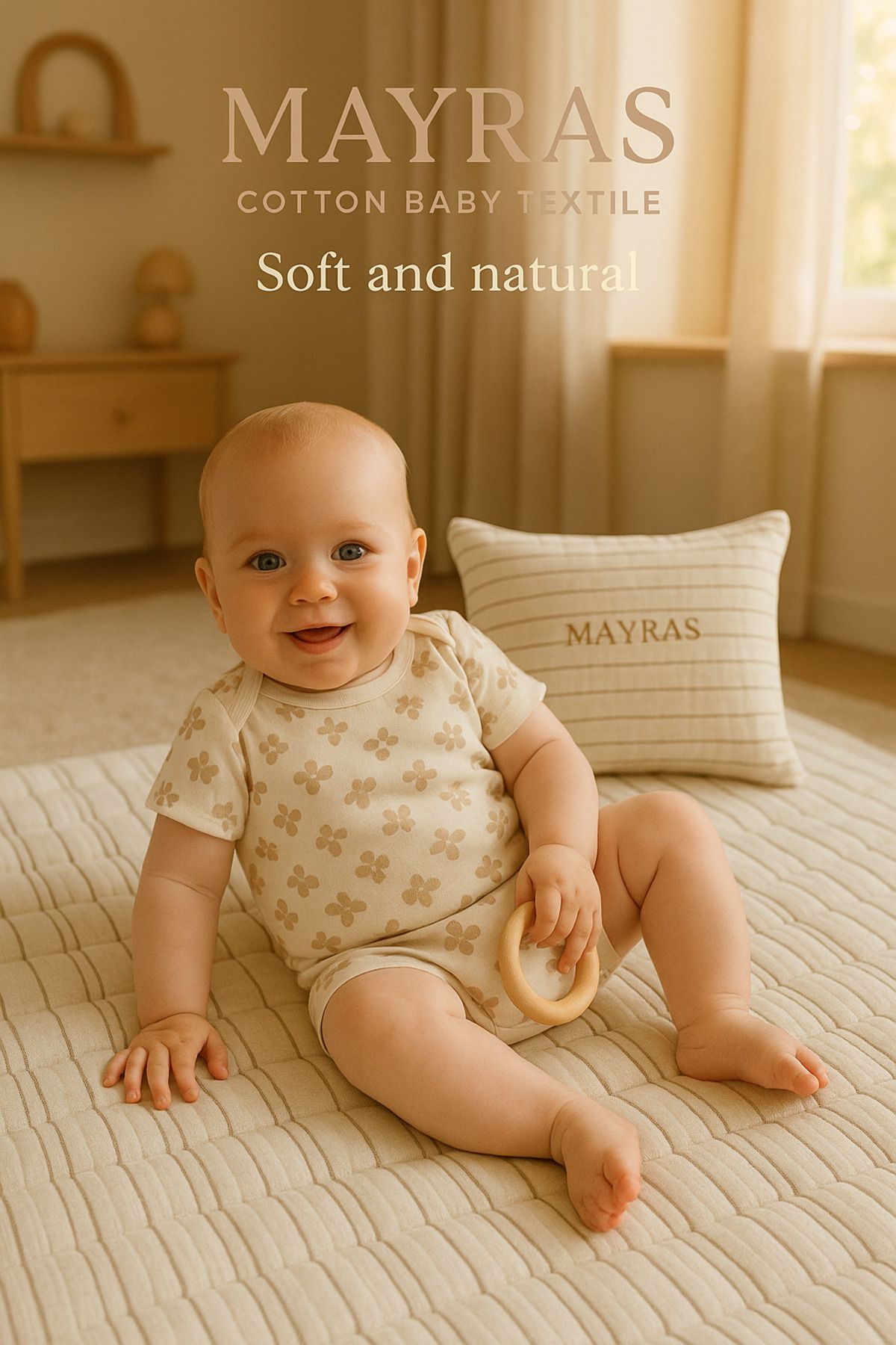 Mayras Cotton Baby Mayras %100 Pamuklu Bebek Çantalı Oyun Minderi ve Yastık Takımı 110x110 cm Minder + 25x35 cm Yastık