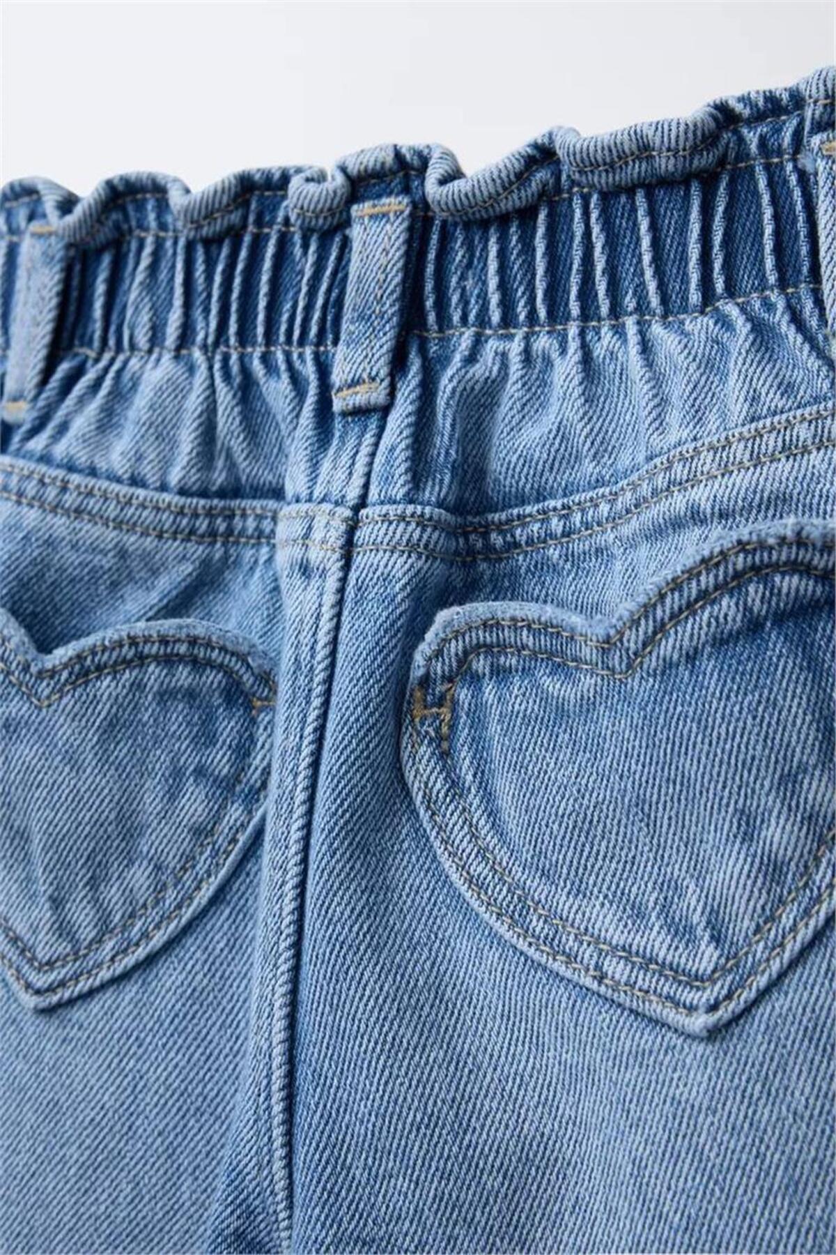 Motebarn Wear-Girl's Heart Pocket Denim Jeans Trousers Blue 3