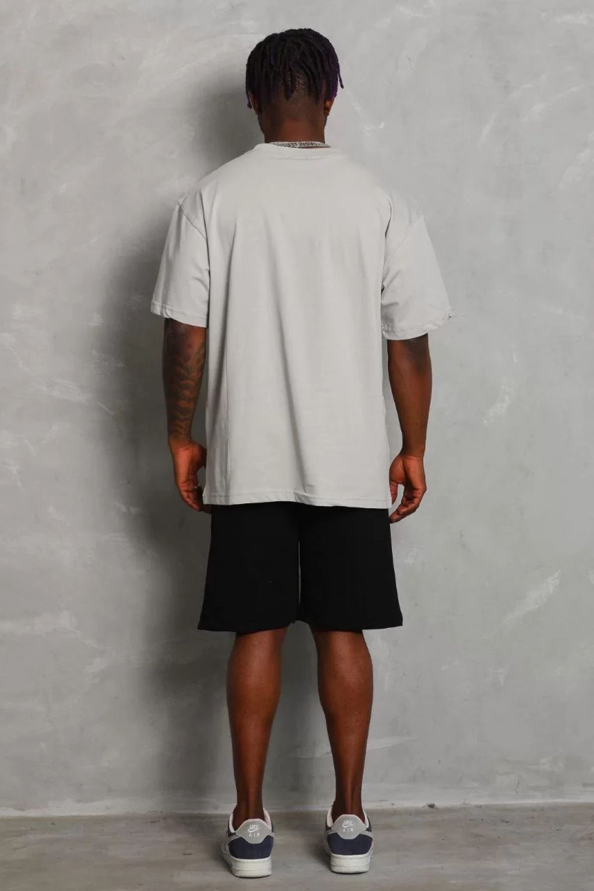 FantaziAtölyesi Unisex Oversize Düz Bisiklet Yaka T-Shirt - Gri