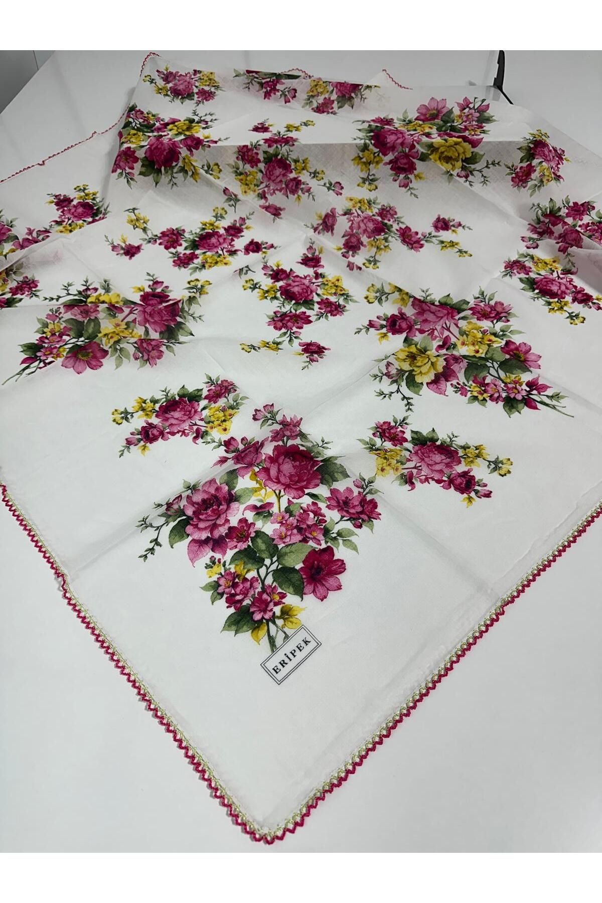 Eripek Oyalı Pamuk Tülbent- 05096 95 X 95 Beyaz - Pembe 5