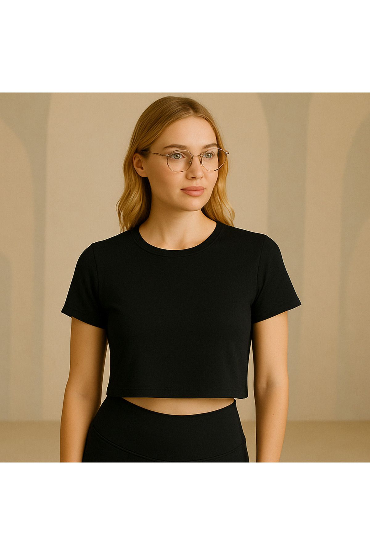midfit Kadın Kısa Kollu Organik Pamuklu Bisiklet Yaka Crop T-shirt