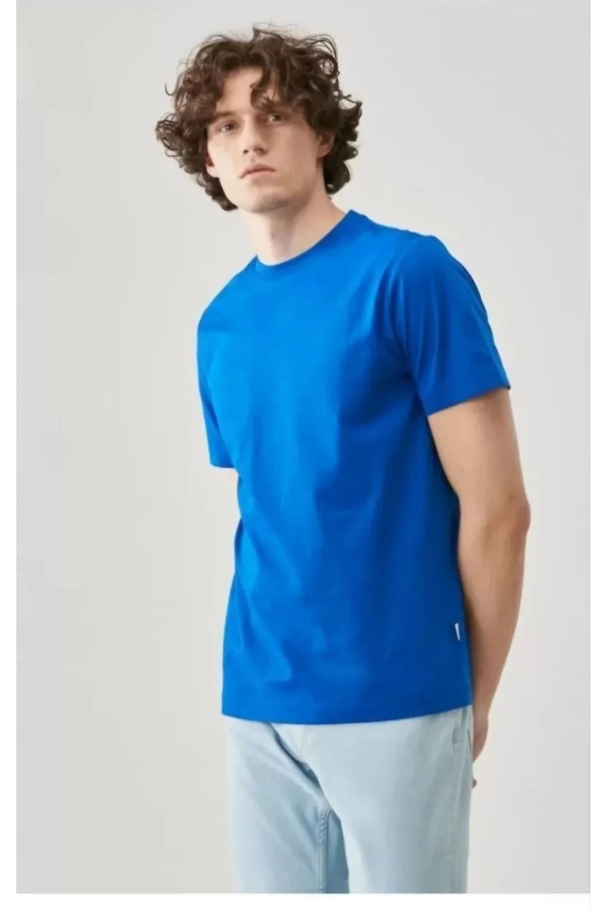 FantaziAtölyesi Erkek 24/1 Düz A Kalite Oversize T-shirt - Mavi