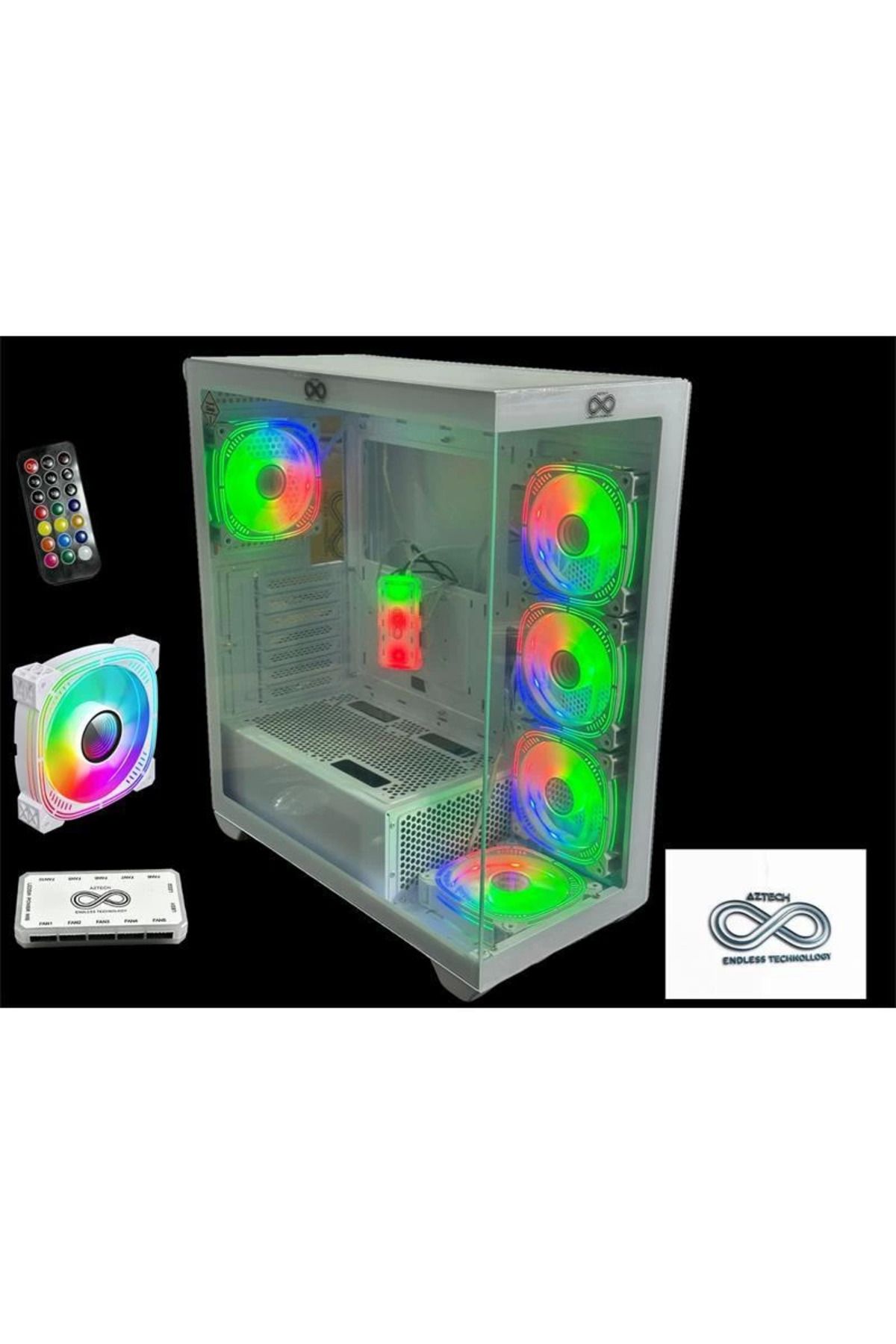 hayalimsah AZTECH AZT201 W5*RGB FAN UZAKTAN KUMANDA TEMPERLİ CAM RGB SWITCH BEYAZ AKVARYUM GAMING KASA