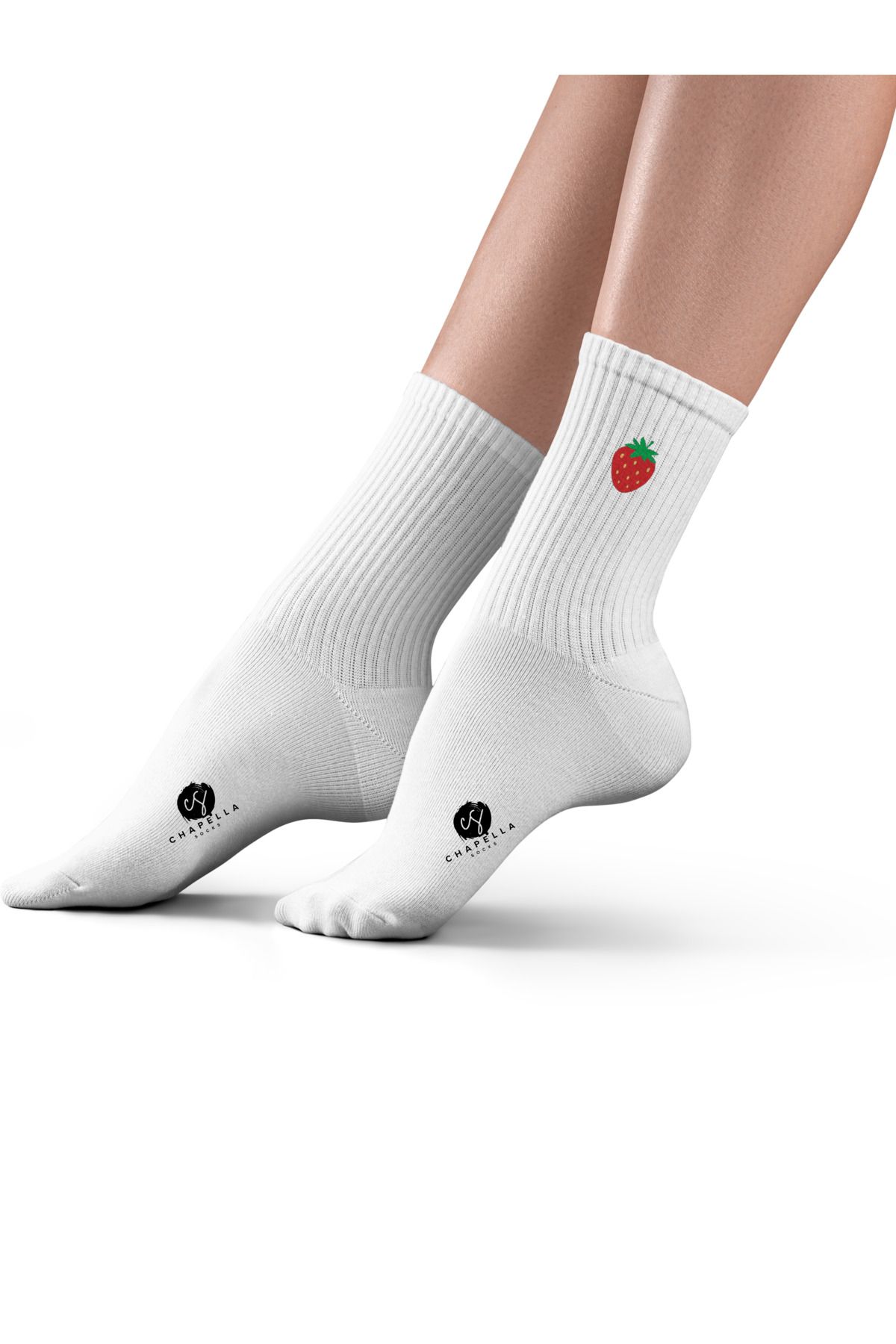 ChapellaSocks Çilek Nakışlı Unisex Uzun Tenis Çorap- %100 Pamuk ve Rahat!