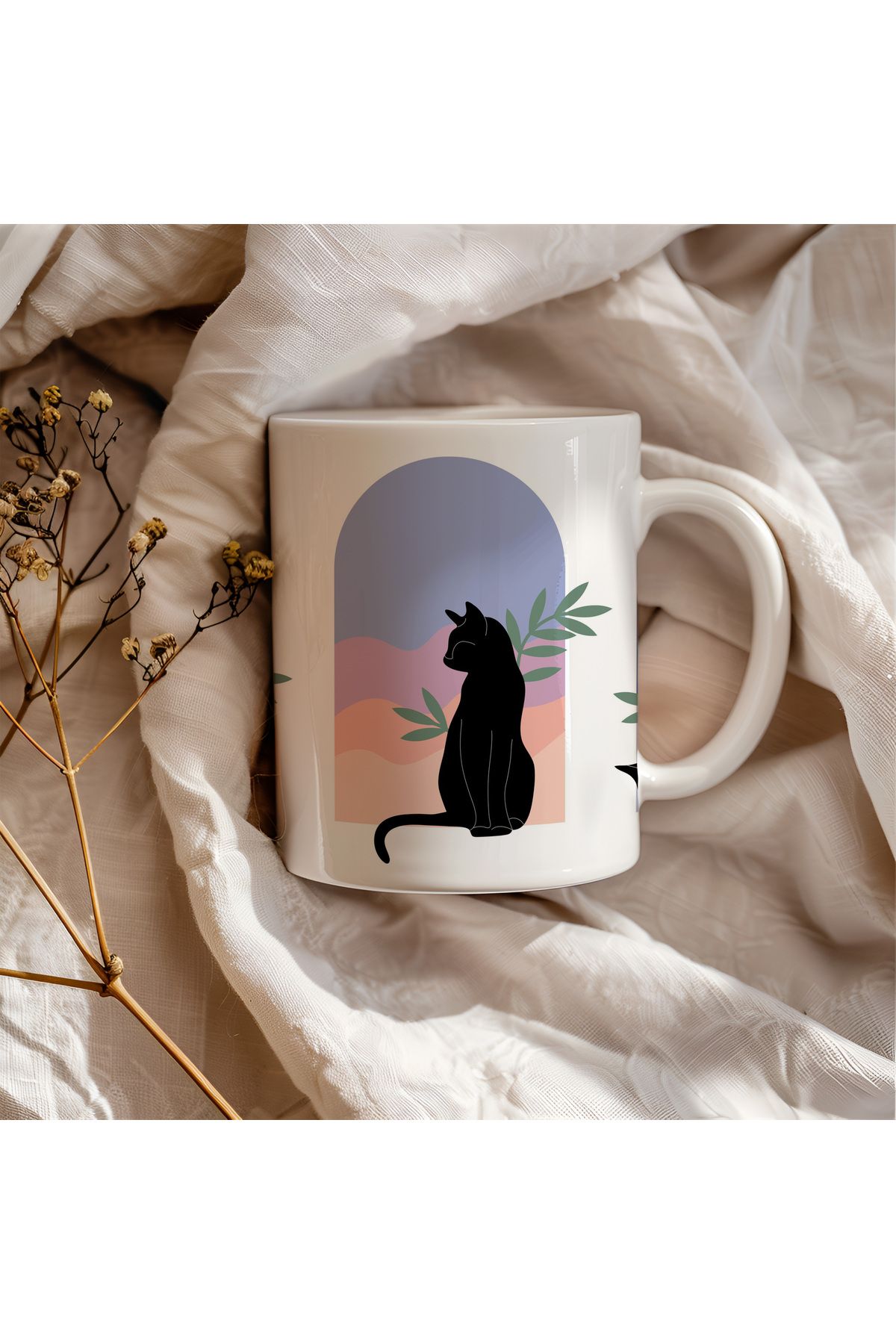 waspandhornet Siyah Kedi Silüetli Seramik Kupa