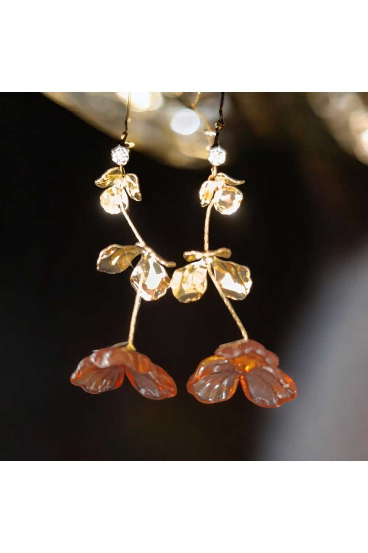 JEWELRY RUSECA JEWELRY GELİNCİK ÇİÇEĞİ MOTİFLİ KÜPE GOLD (KAHVERENGİ)