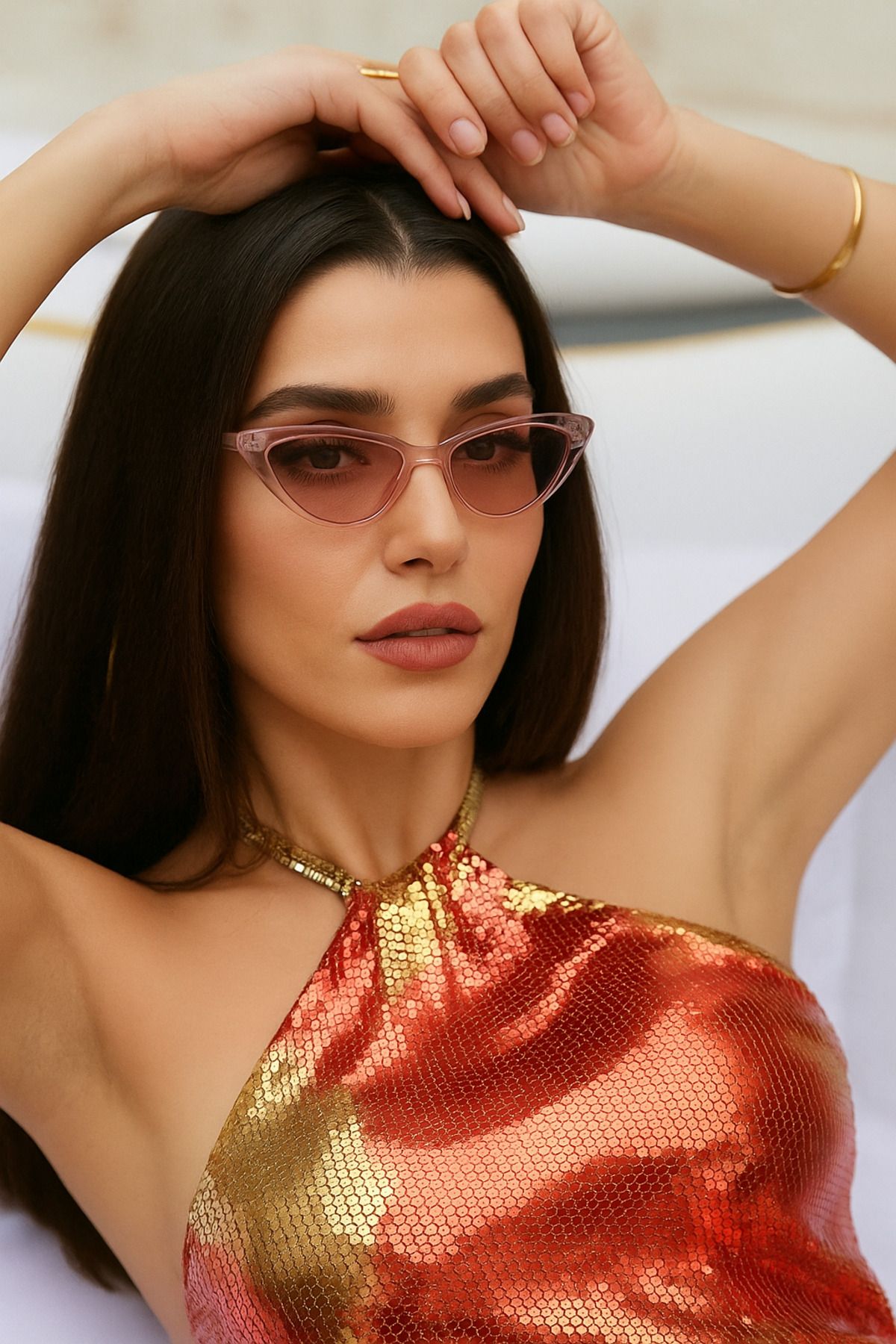 BALEZA Kahverengi Camlı Cat Eye Kadın Güneş Gözlüğü Tasarım Gözlük
