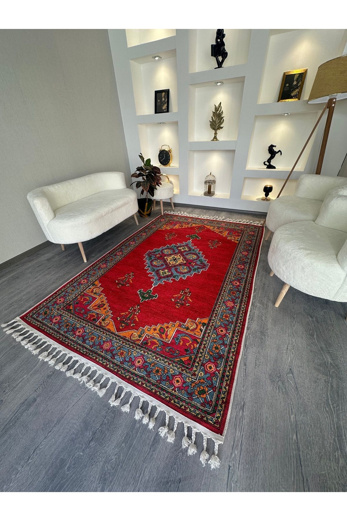 Rugs Modern Halı Opal Kırmızı Antik Desenli Püskül Detaylı Dokuma Taban Modern Dekoratif Halı opal09