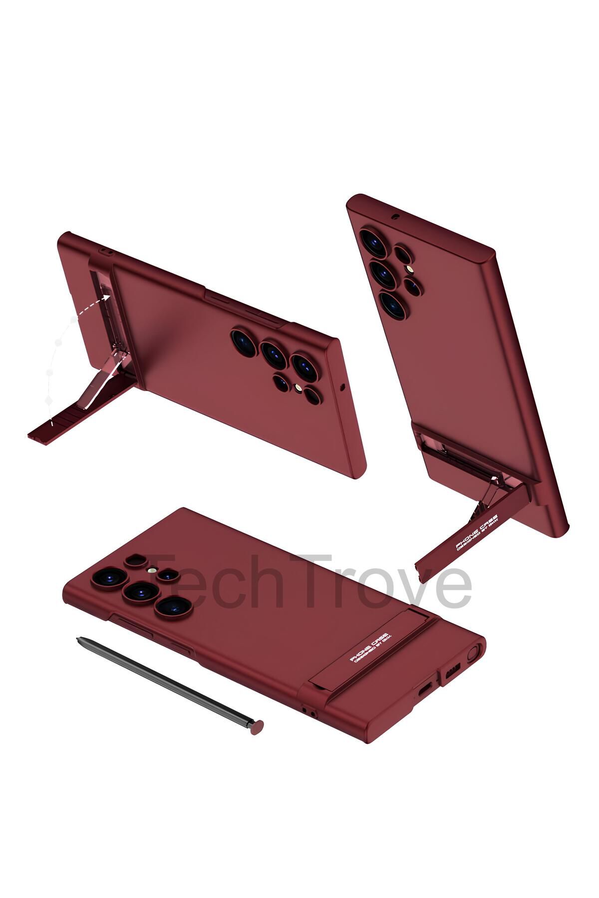 TechTrove Galaxy S24 Ultra Kılıf Kamera Korumalı Dikey Standlı Ays Kapak