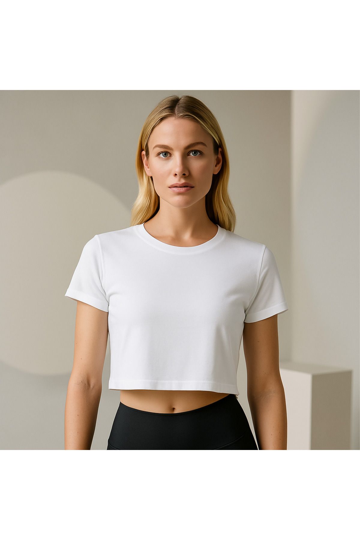midfit Kadın Kısa Kollu Organik Pamuklu Bisiklet Yaka Crop T-shirt