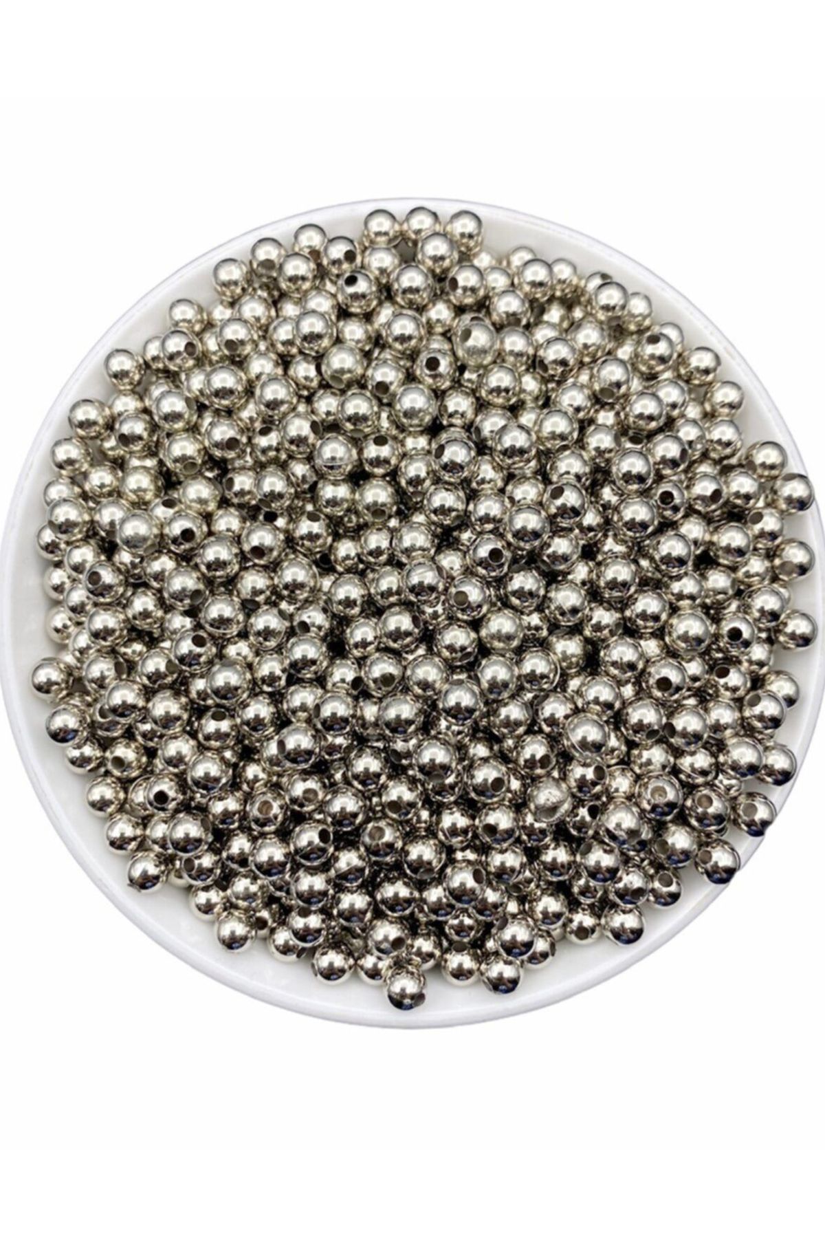 Hobimos 1000 Adet 6 mm Gümüş Renk Ccb Metal Görünümlü Akrilik Plastik Boncuk
