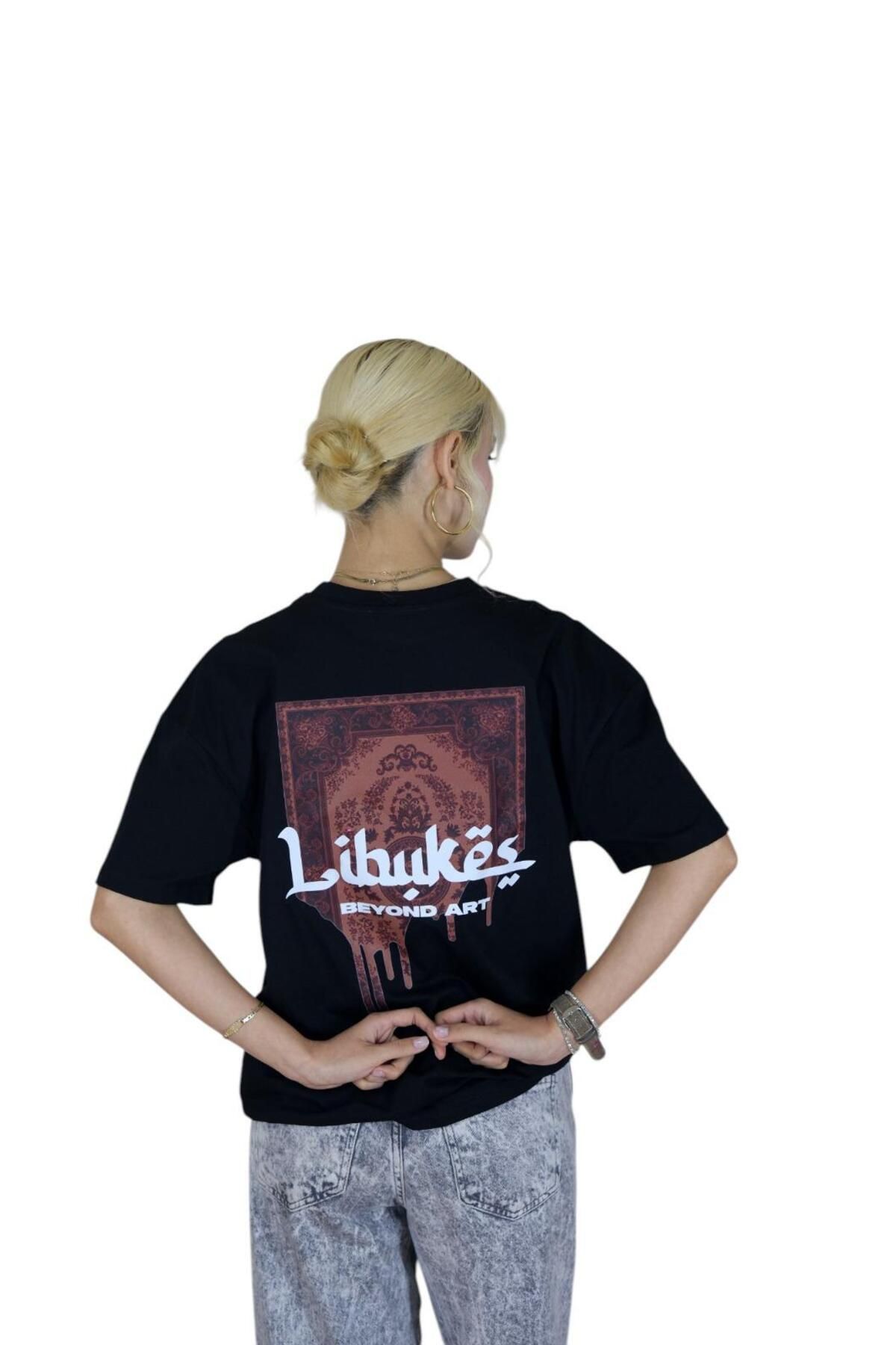 libukes Siyah Sırt Baskılı Oversize T-shirt