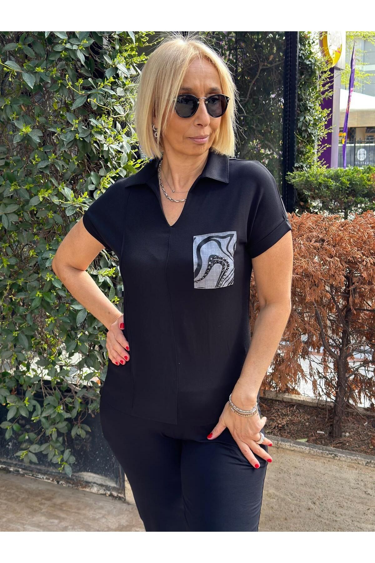DAIDO Polo Yaka Taşlı Garni Cepli Tshirt