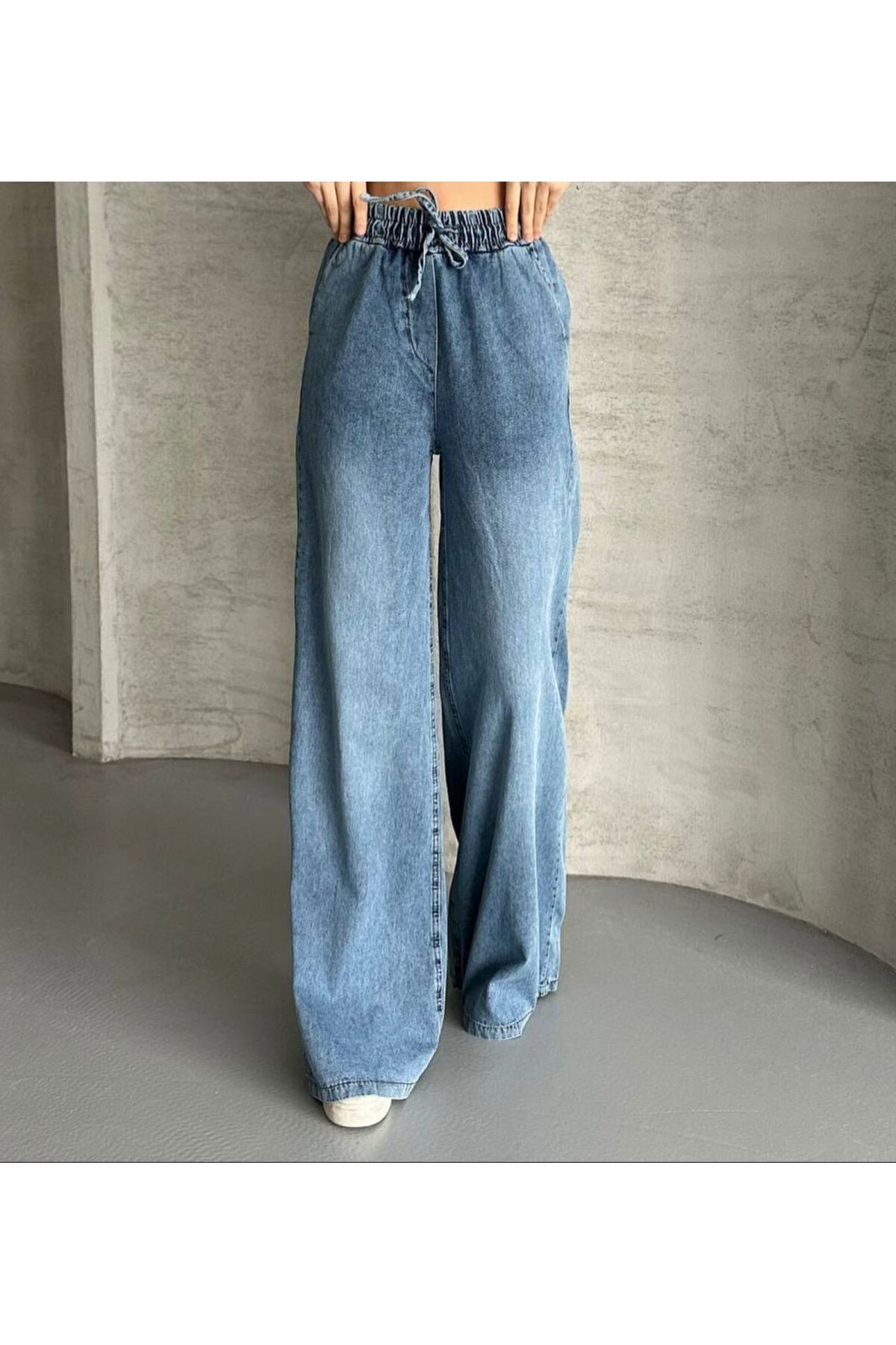 G&G WARDROBE Mavi Orta Bel Wide-Leg Pantolon