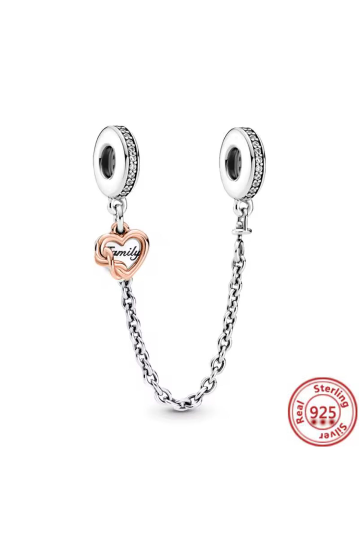 Hector&Co. Jewellery Gümüş Aile Kalpli Güvenlik Zinciri