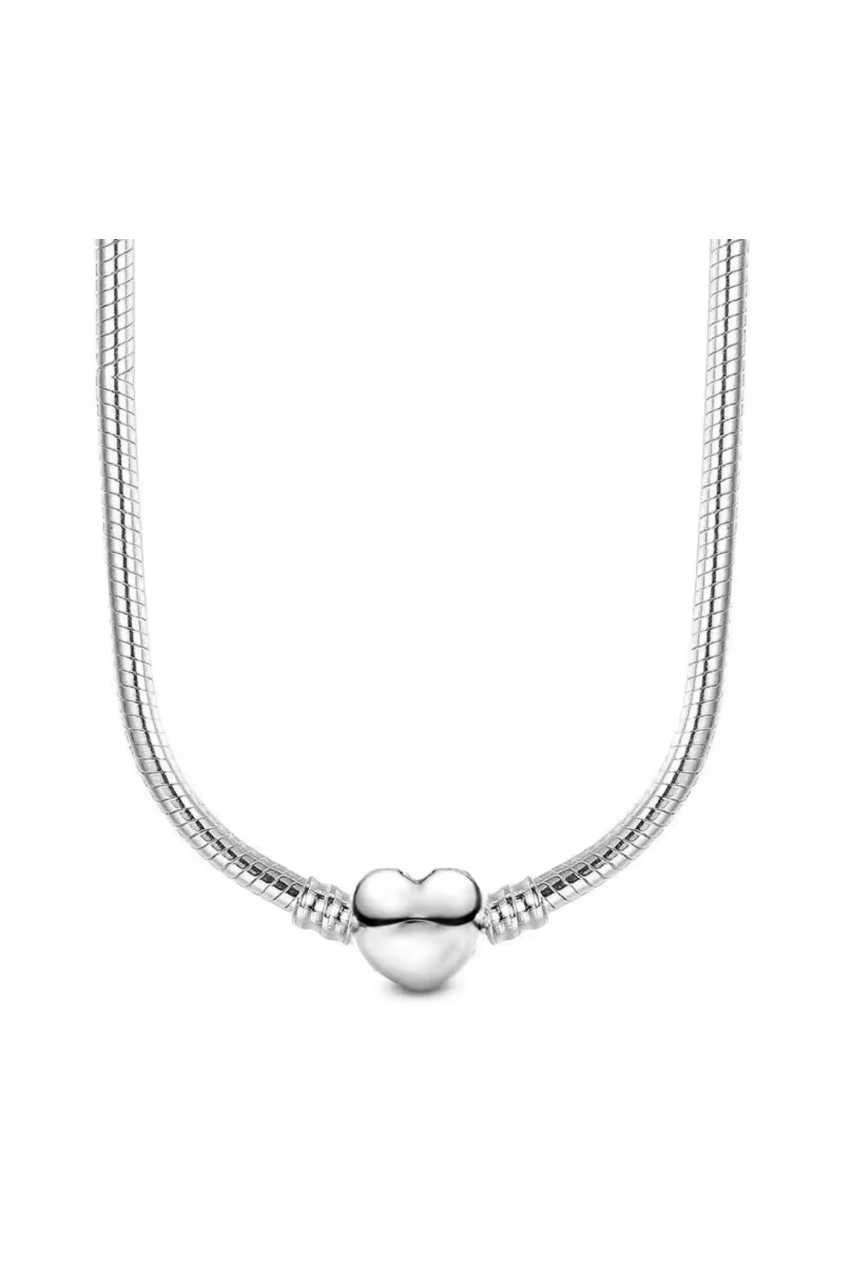 POSEİDONS JEWELLERY Poseidons Jewellery Kalp Klipsli 925 Ayar Yılan Zincir İkonik Tarz Kolye