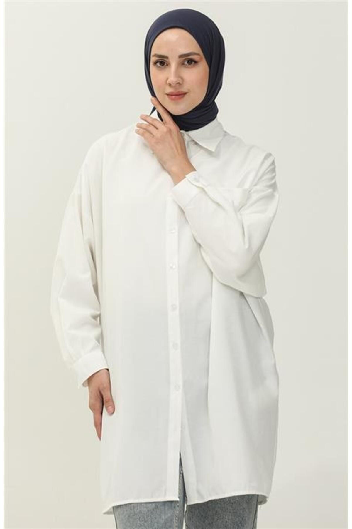 Shop58 Sade Basic Ovesize Gömlek - 70001 - Ekru