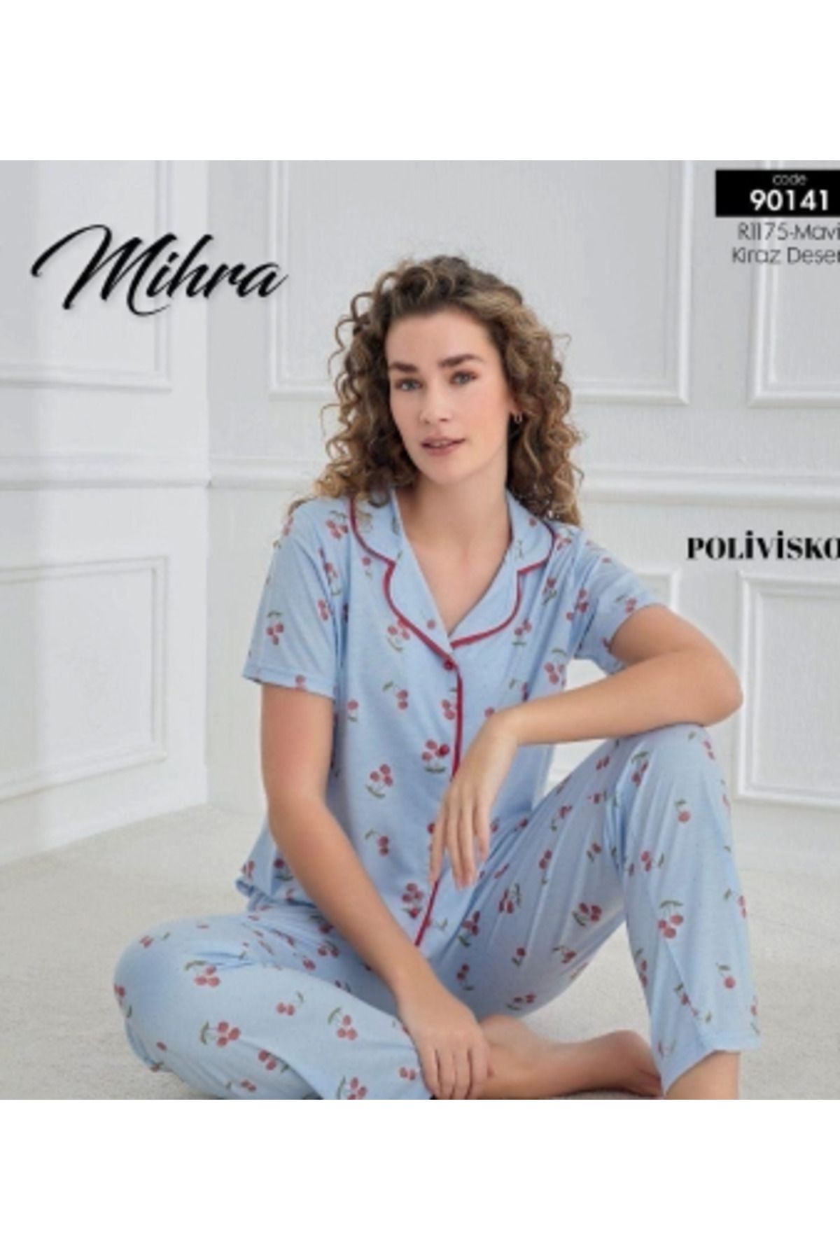 emosavm Mihra 90141 Kadın Boydan Düğmeli Pijama Takımı
