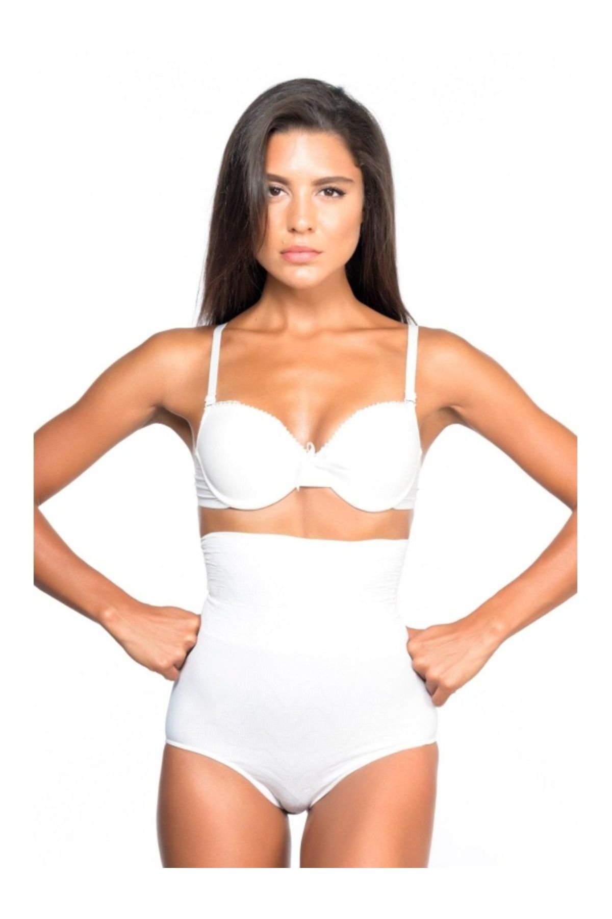 kapsulavm BEYAZ MI Emay 2079 Yüksek Bel Desenli Double Slip Korse