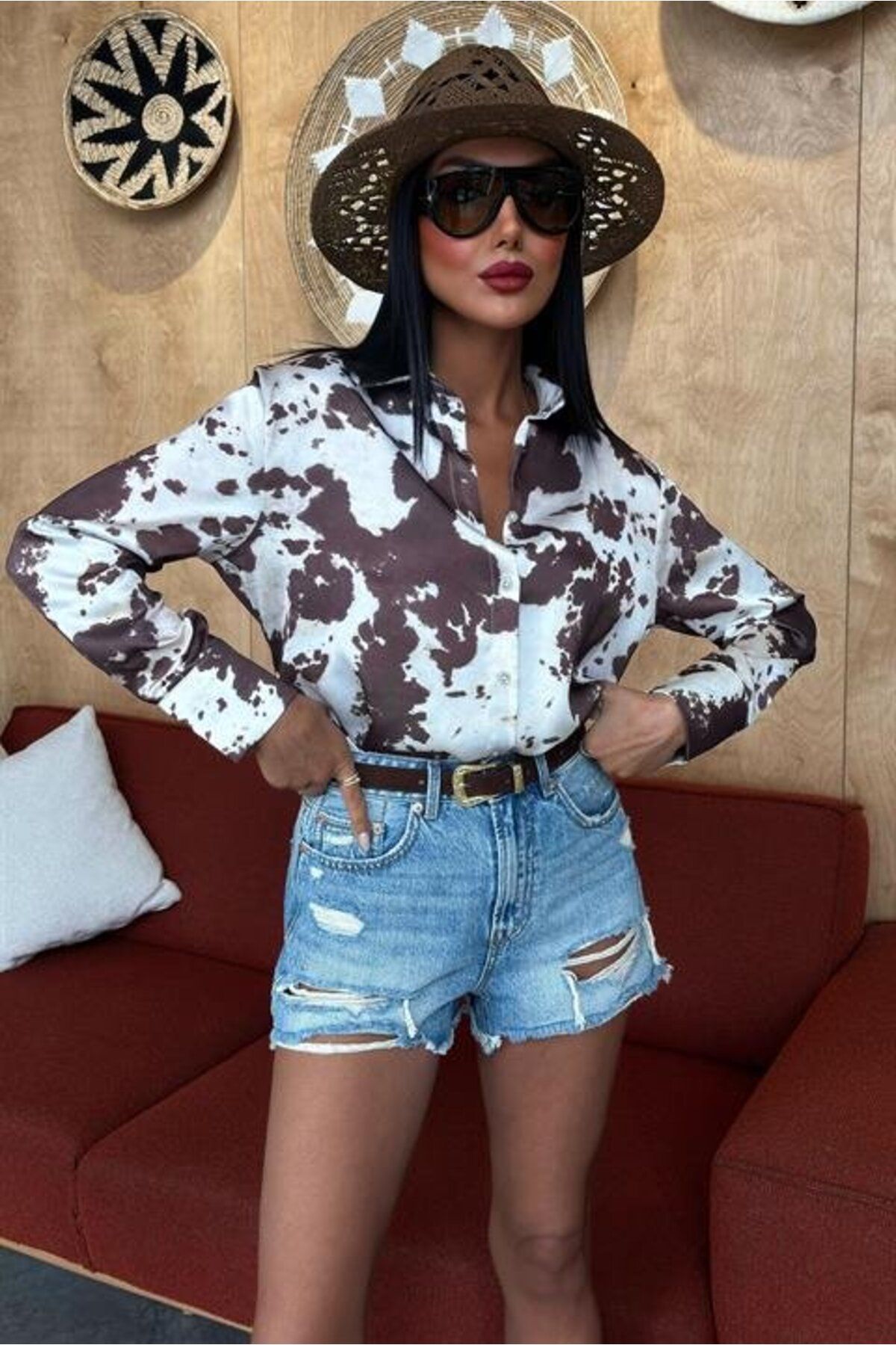 ASFSTORE Batik Desenli Saten Gömlek 3467