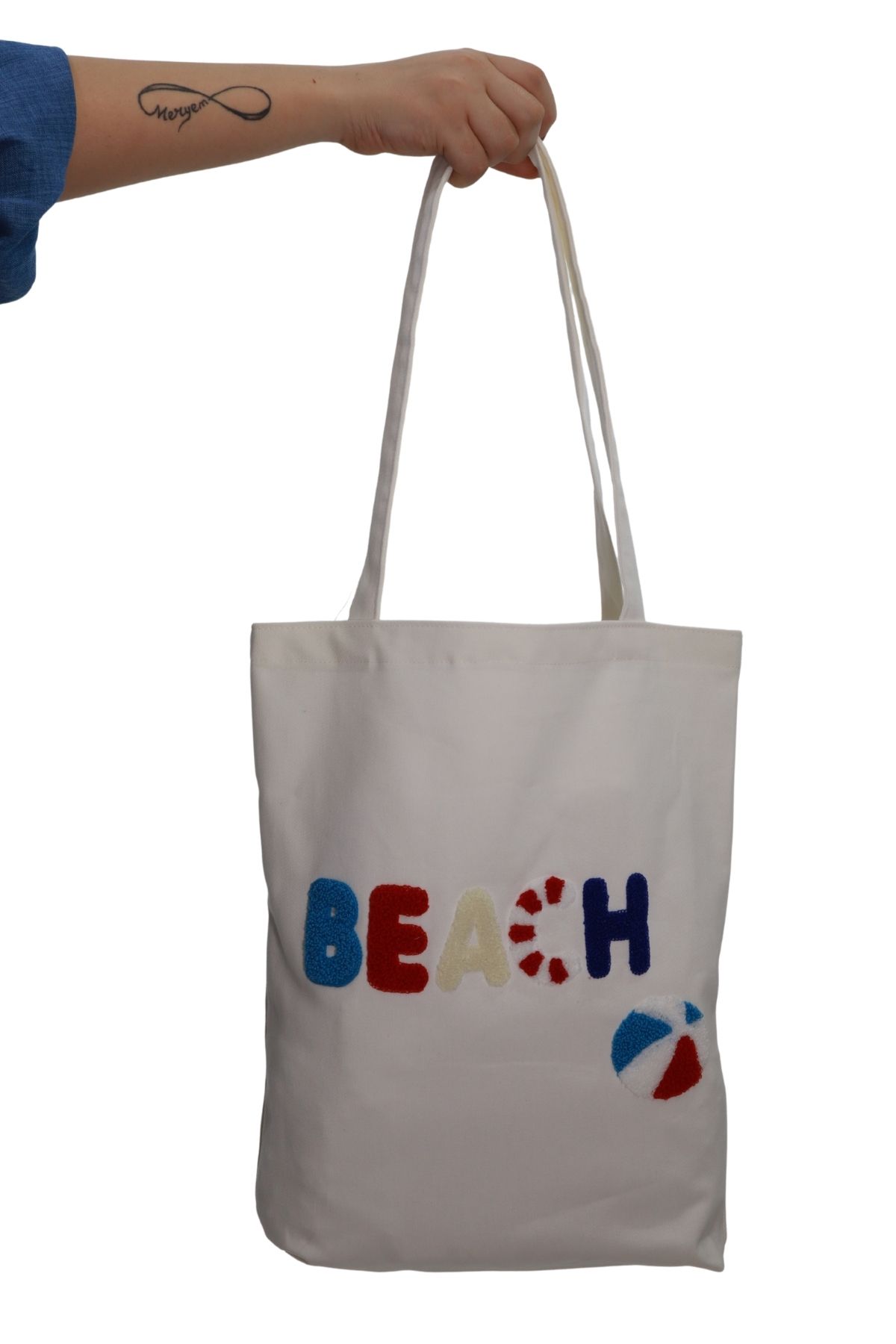 e-Bizz Store Punch Nakışlı 1 Adet Omuz Çantası & Plaj Çantası & Bez Çanta