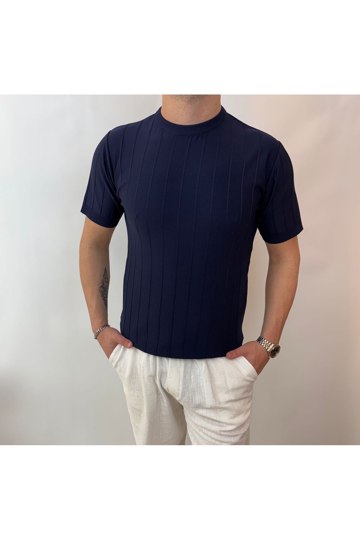 G&G WARDROBE Erkek bisiklet yaka triko t-shirt