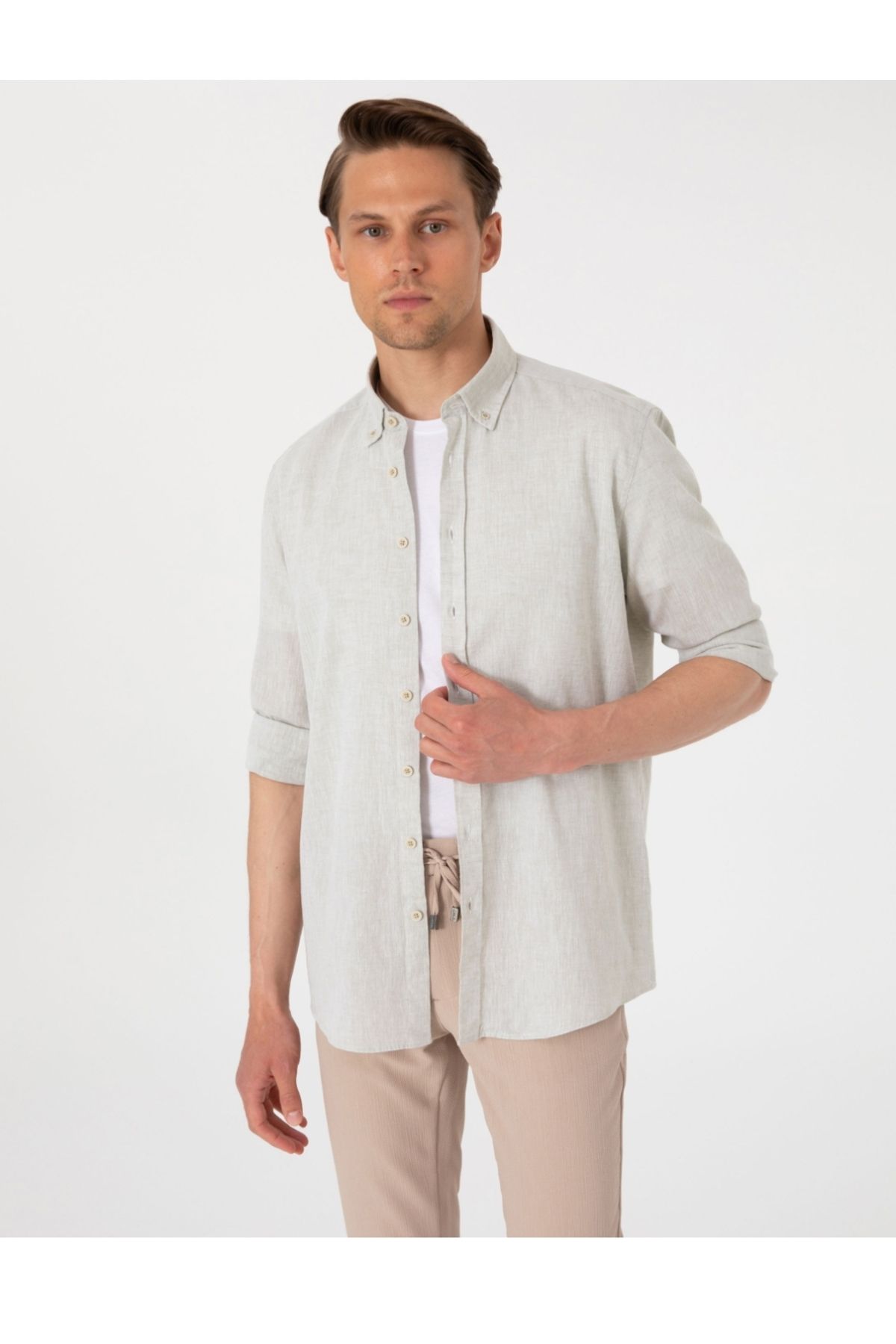 Pierre Cardin keten karışımlı regular fit erkek gömlek