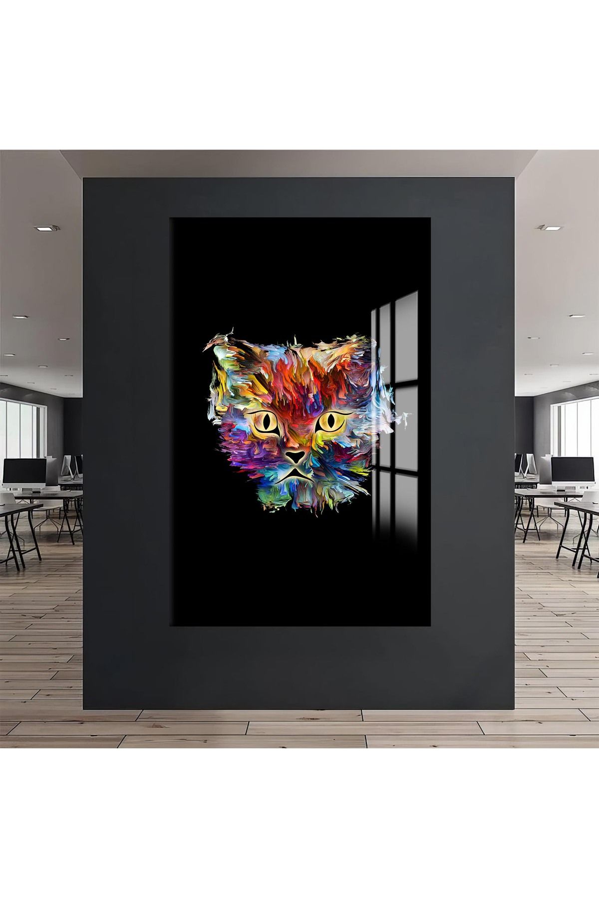 Artmate Dikdörtgen Temperli Kırılmaz Kedi Renklendirilmiş Cam Tablo