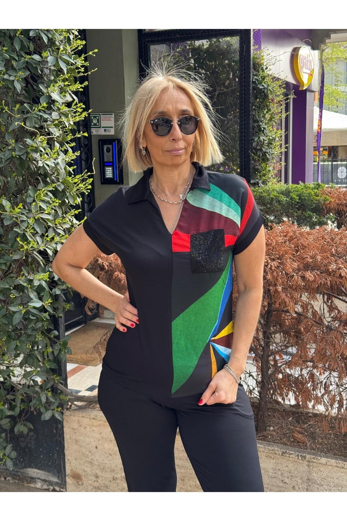 DAIDO Polo Yaka Taş Baskılı Cepli Tshirt