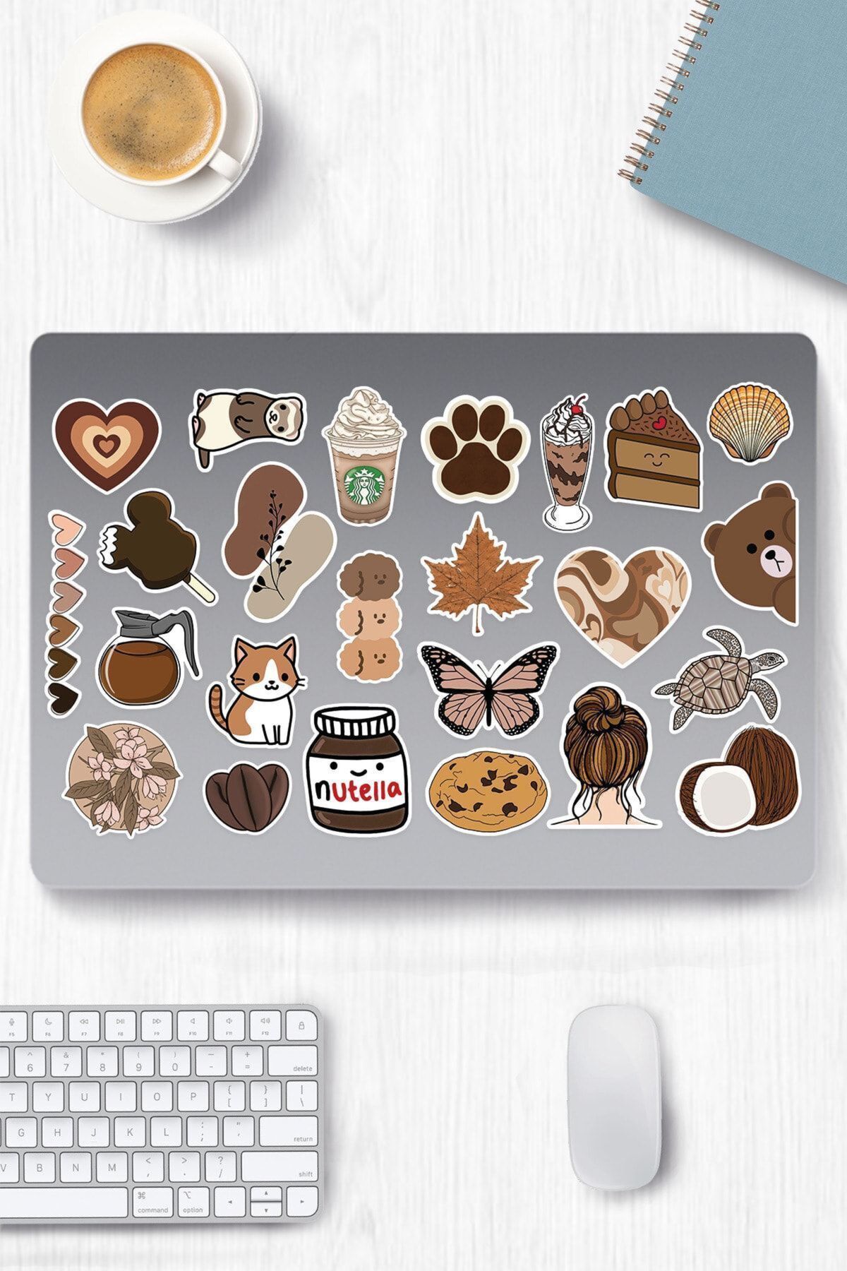 hediyenebak Brown Kahverengi Sticker Seti | Laptop Ajanda PC Tablet Telefon Defter Etiket Bullet Journal