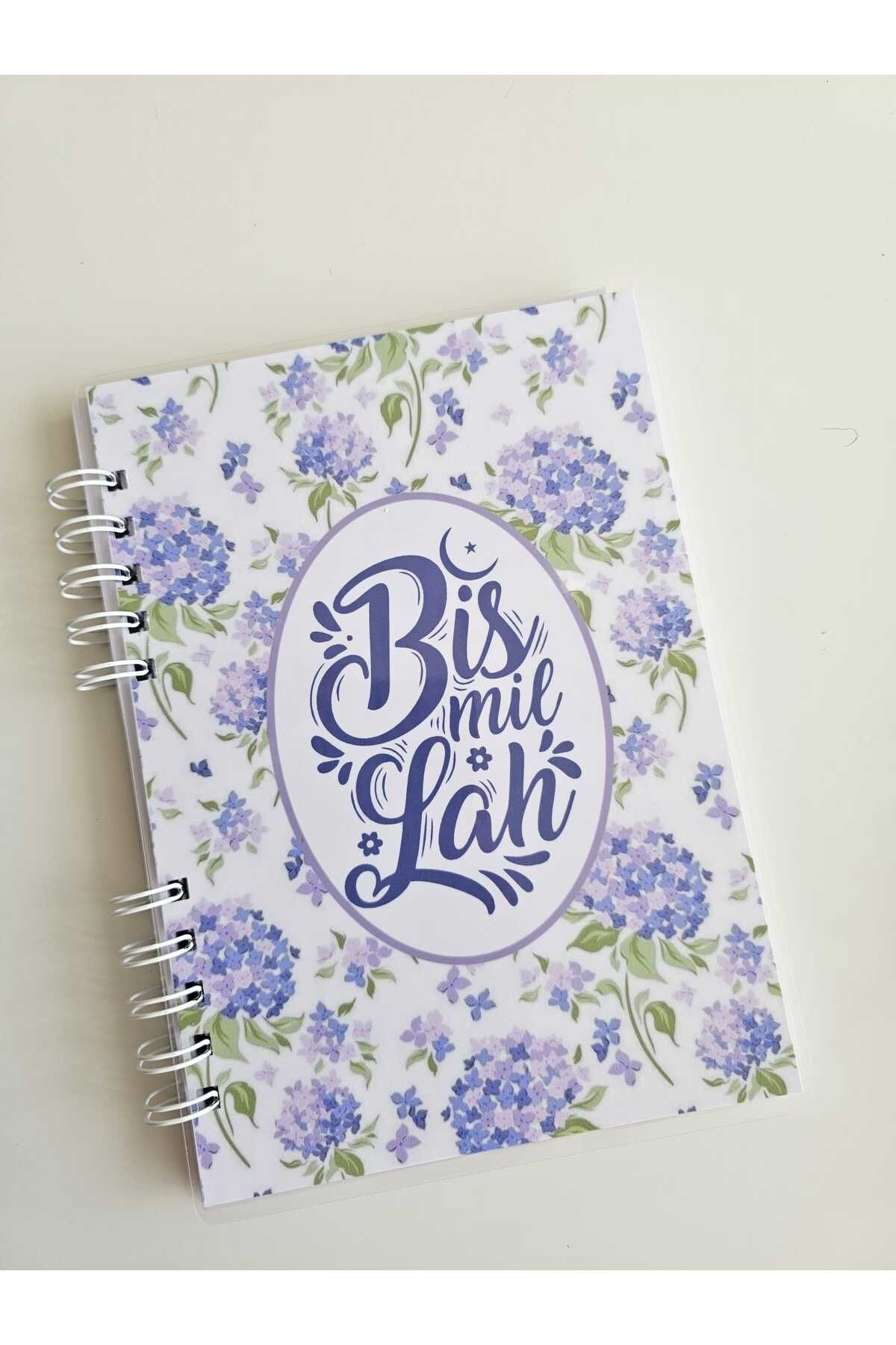 DESİGN Bismillah Yazılı Lila çiçekli 60 yaprak çizgili defter