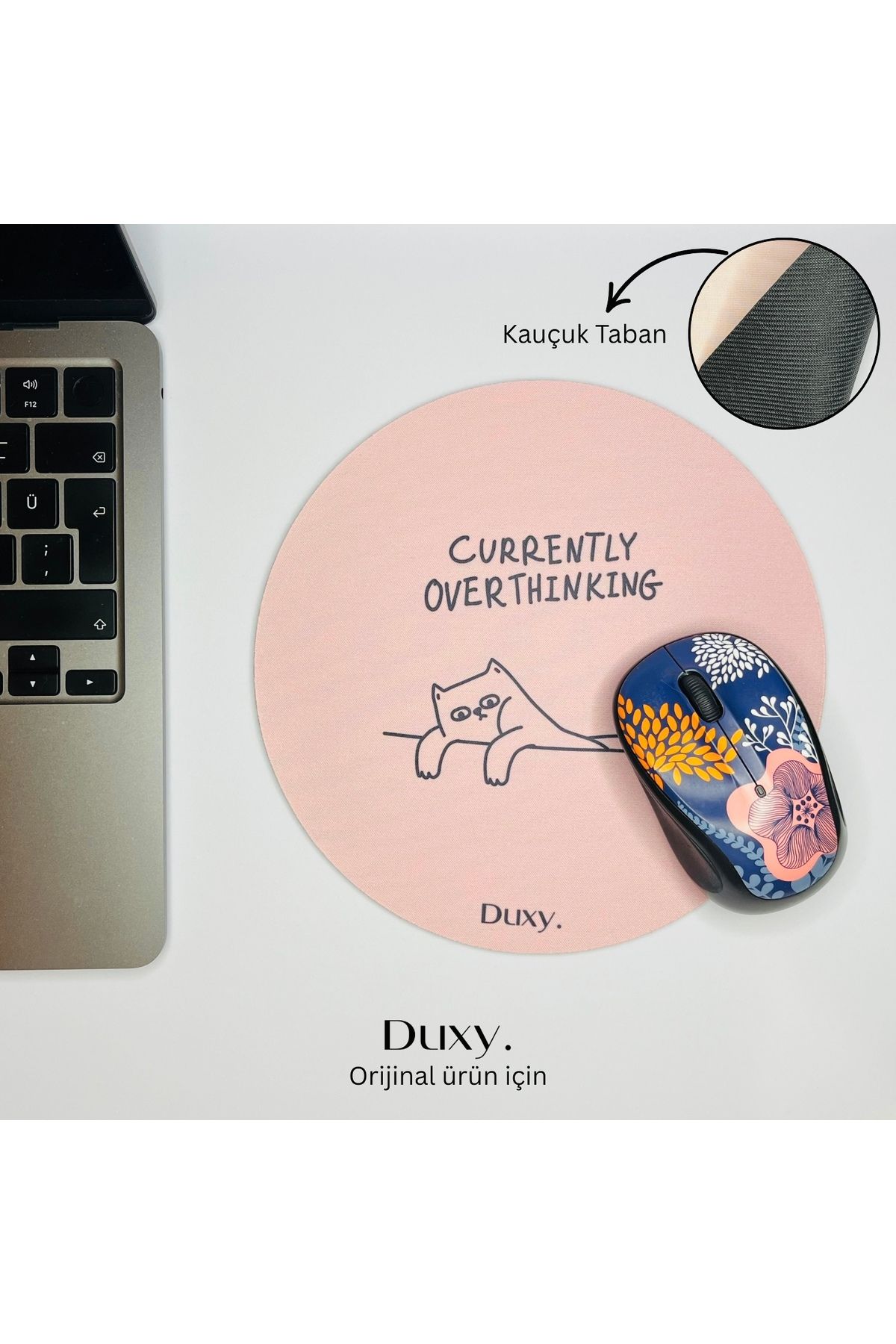 Duxy-Cat Rubber Mouse Pad with Spirograph, 19 Cm, Non-Slip Base, Comfortable and Soft Mousepad for Home Office Gaming 2