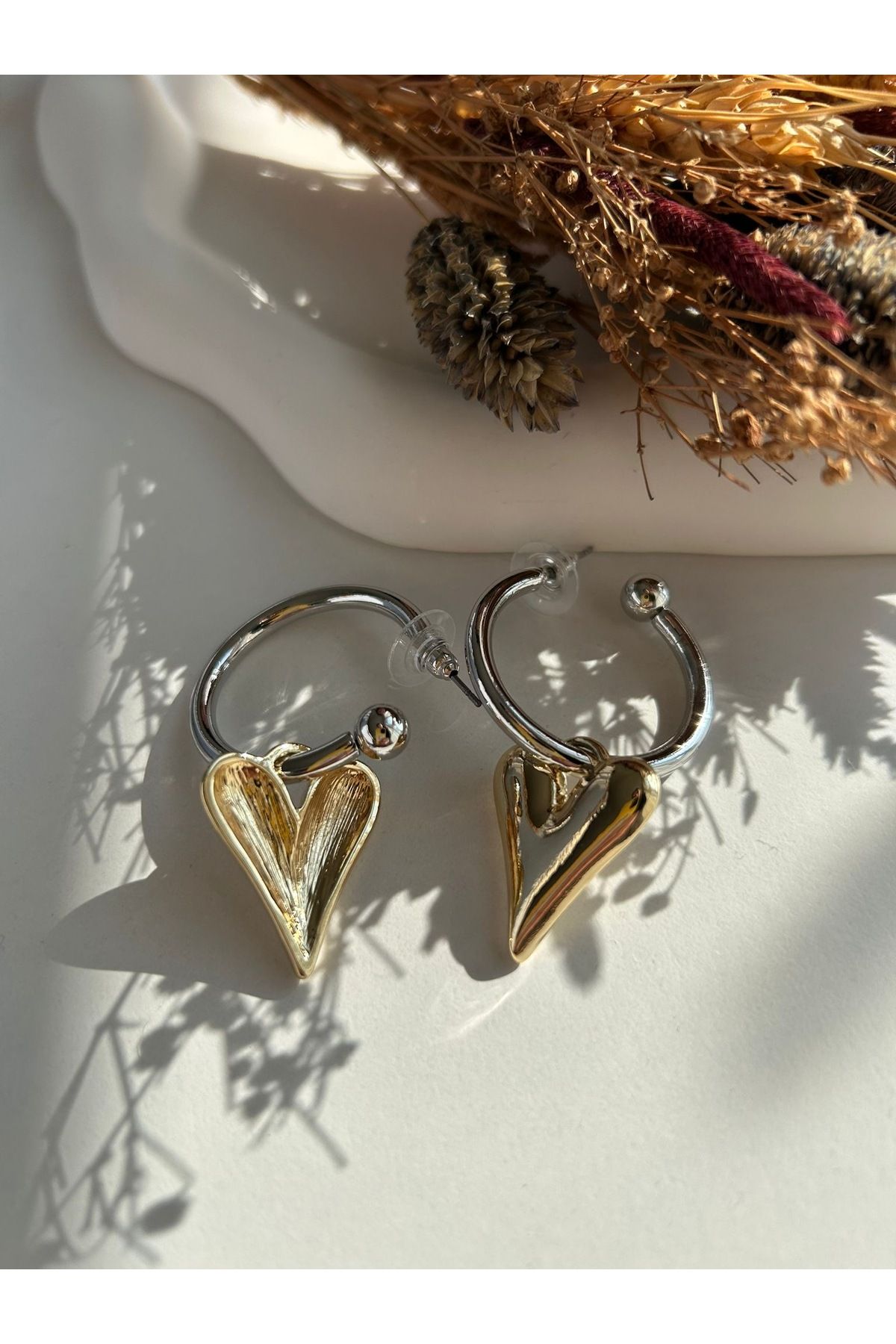 Mayda accessorises Goldsilver Sallantılı Kalp Küpe