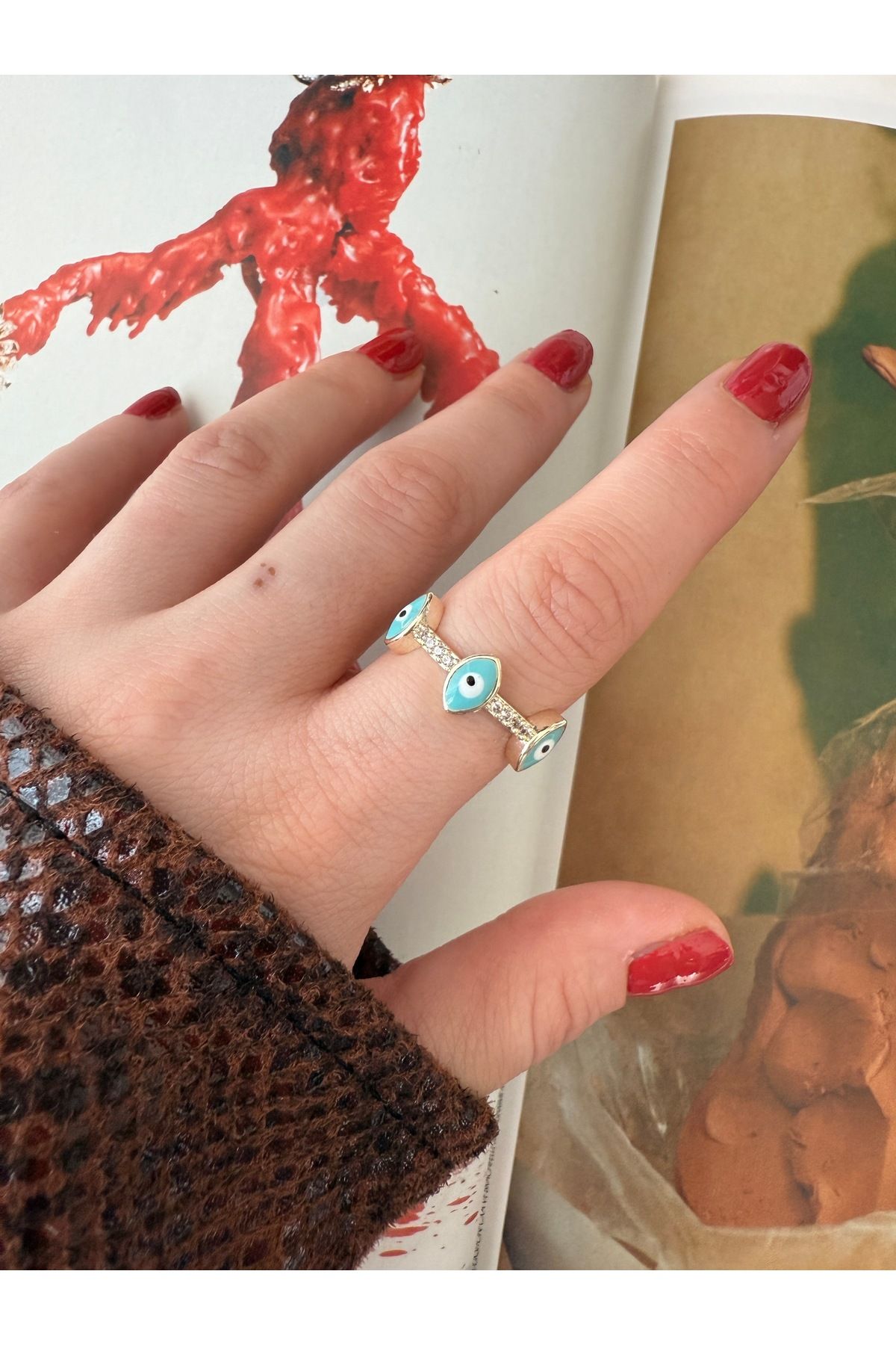 Pinery Jewels Göz Zirkon Taşlı Alt Kısımdan Ayarlanabilir Kadın Yüzük