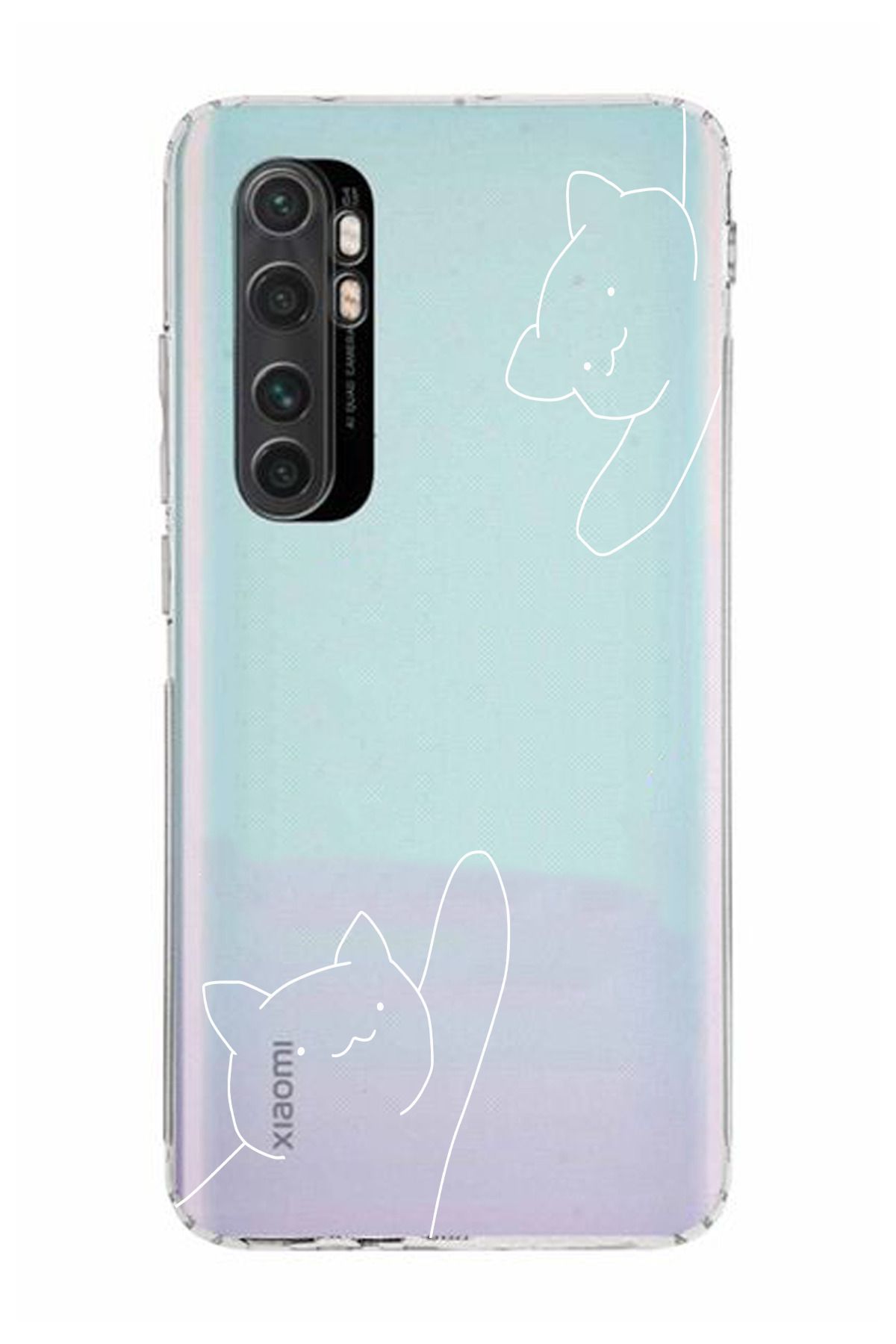 moonset Xiaomi Mi Note 10 Lite Uyumlu Kediler Tasarımlı Baskılı Şeffaf Telefon Kılıfı