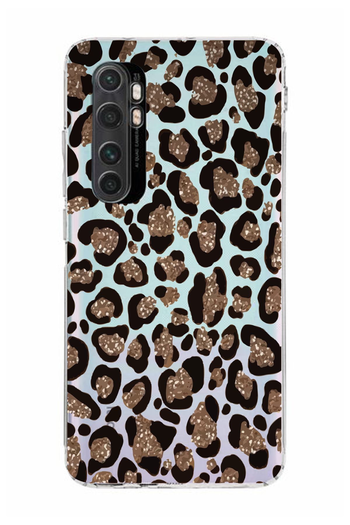 moonset Xiaomi Mi Note 10 Lite Uyumlu Leopar Tasarımlı Baskılı Şeffaf Telefon Kılıfı