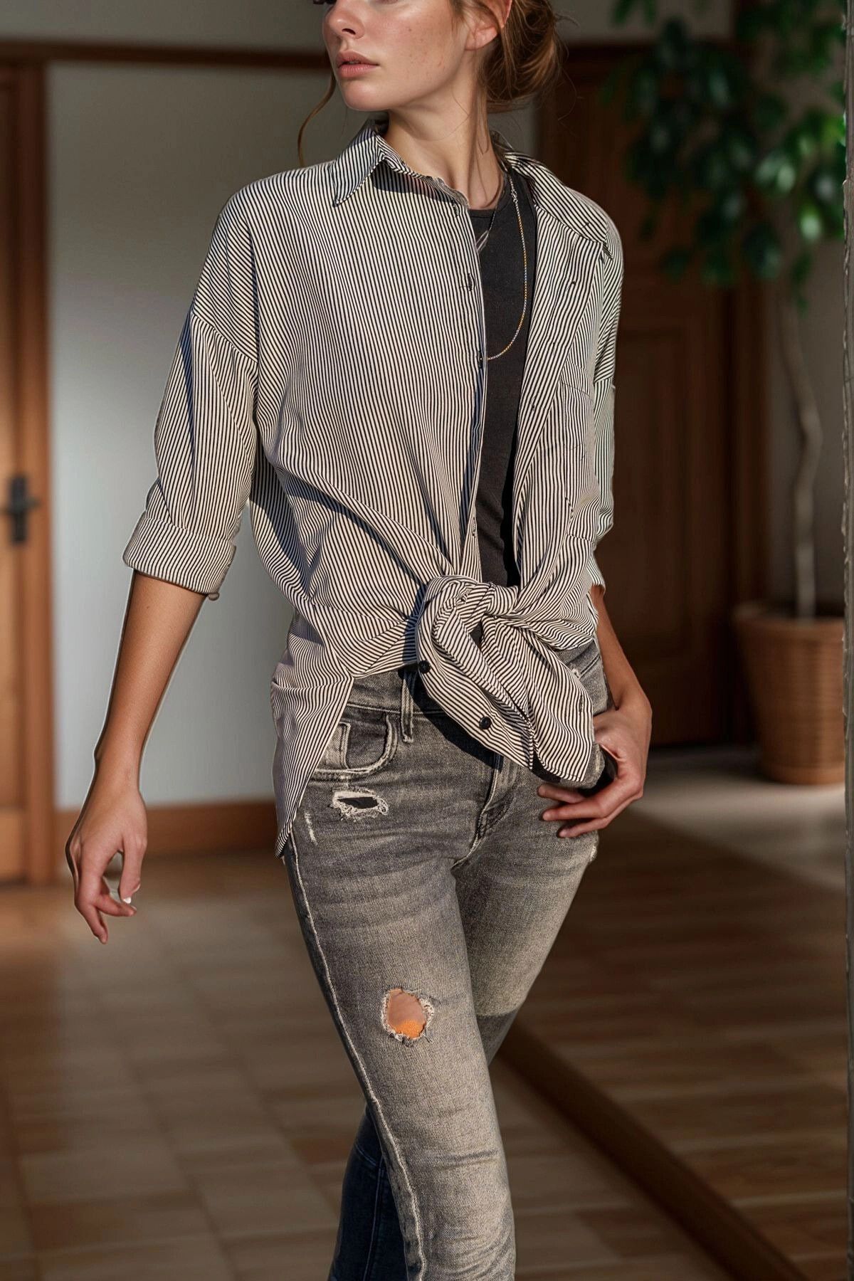 bacc Beyaz Siyah Tek Cep Oversize Gömlek BCBSK-25700-SS-4053