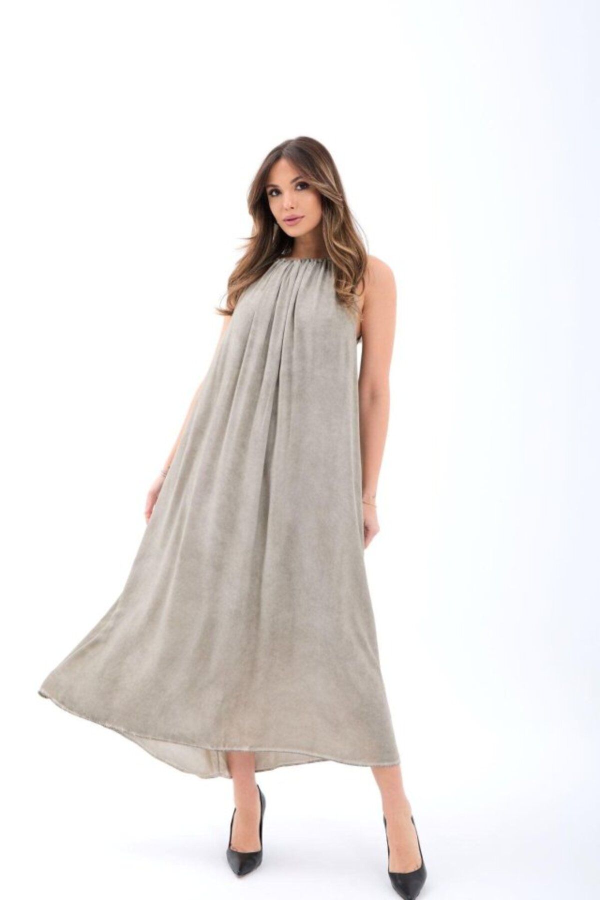velmorafashion 7387 ELBİSE-BEJ
