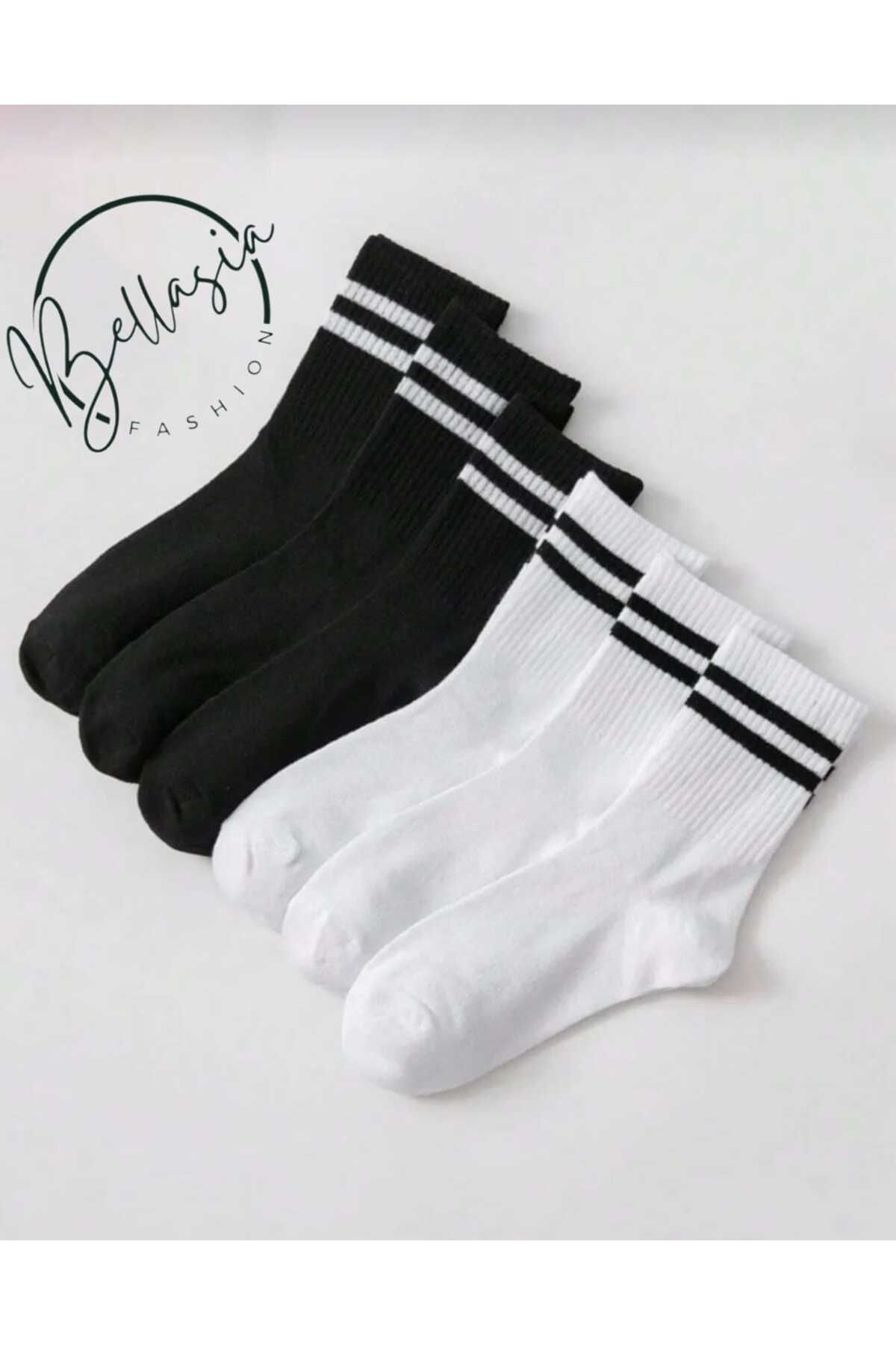 bellasia 10'lu Yarım Kolej Çorap Unisex 5 Siyah-5 Beyaz