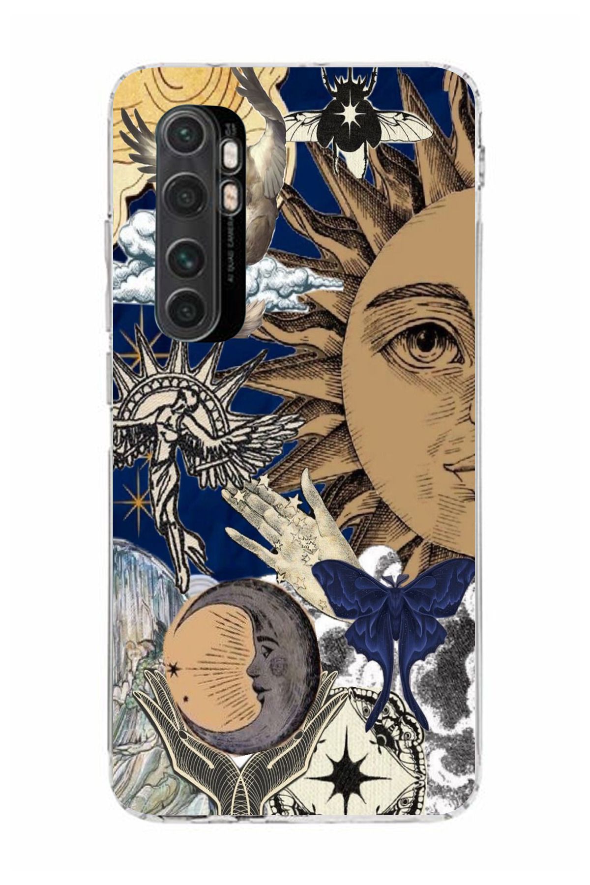 moonset Xiaomi Mi Note 10 Lite Uyumlu Güneş Kolaj Tasarımlı Baskılı Şeffaf Telefon Kılıfı