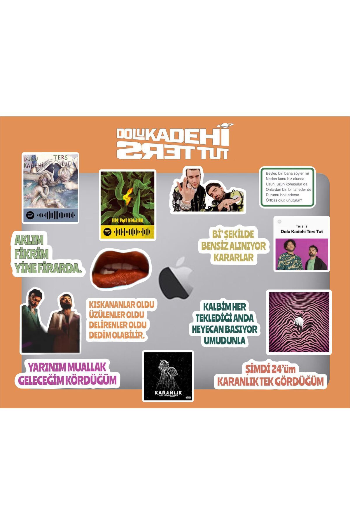hediyenebak Dolu Kadehi Ters Tut Sticker Seti | Laptop Ajanda PC Tablet Telefon Defter Etiket Bullet Journal