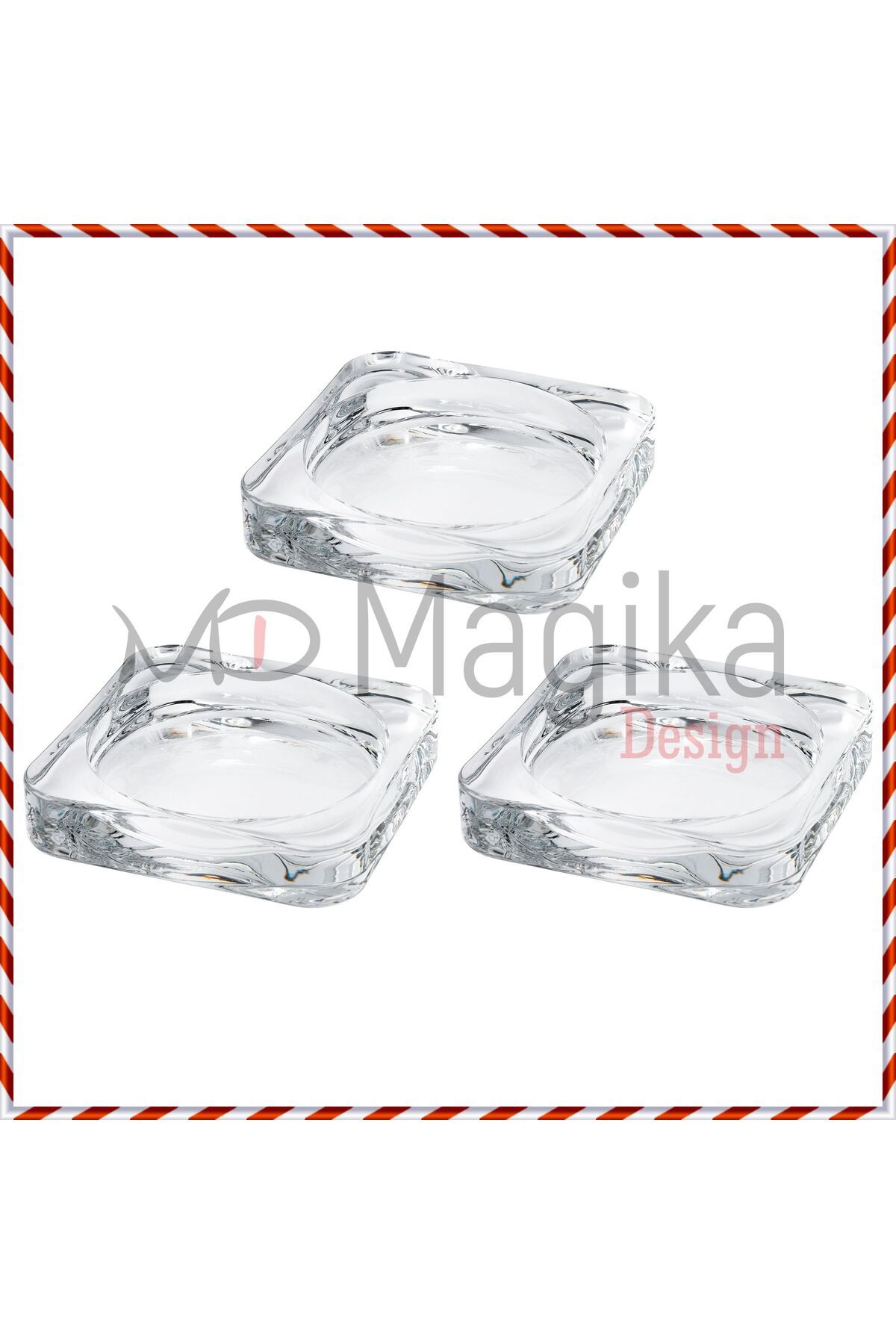 Magika Design Glasig Cam Mum Tabağı, 10x10 cm x 3 Adet