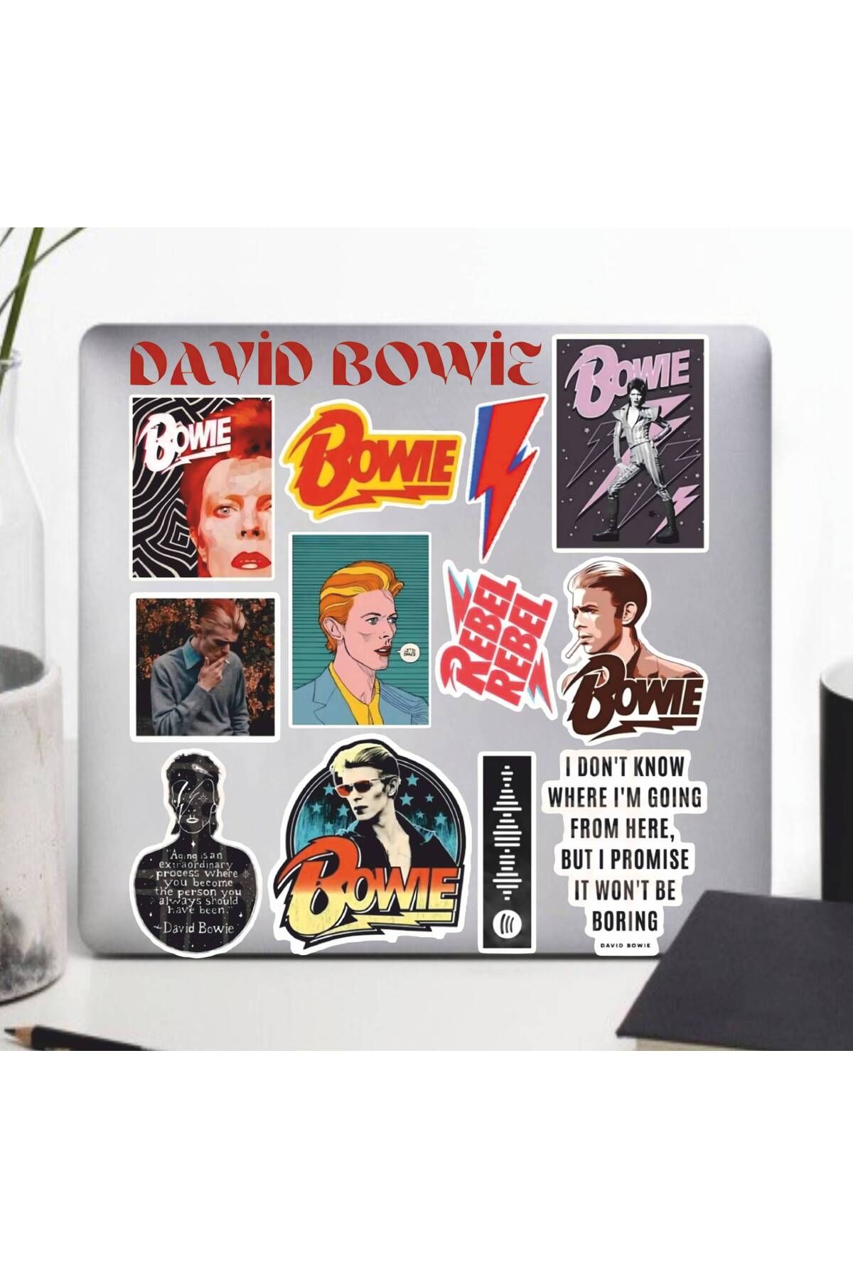 hediyenebak David Bowie Sticker Seti | Laptop Ajanda PC Tablet Telefon Defter Etiket Bullet Journal