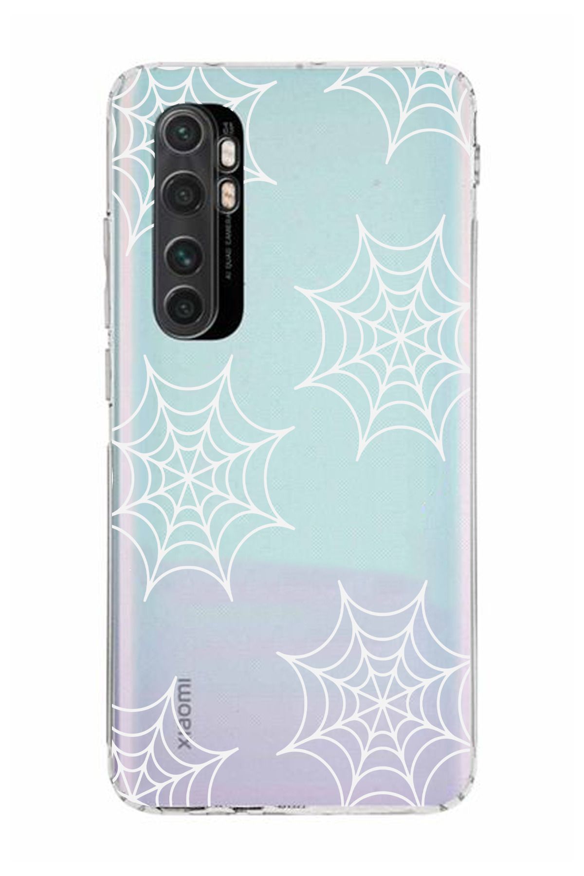 moonset Xiaomi Mi Note 10 Lite Uyumlu Örümcek Ağ Tasarımlı Baskılı Şeffaf Telefon Kılıfı