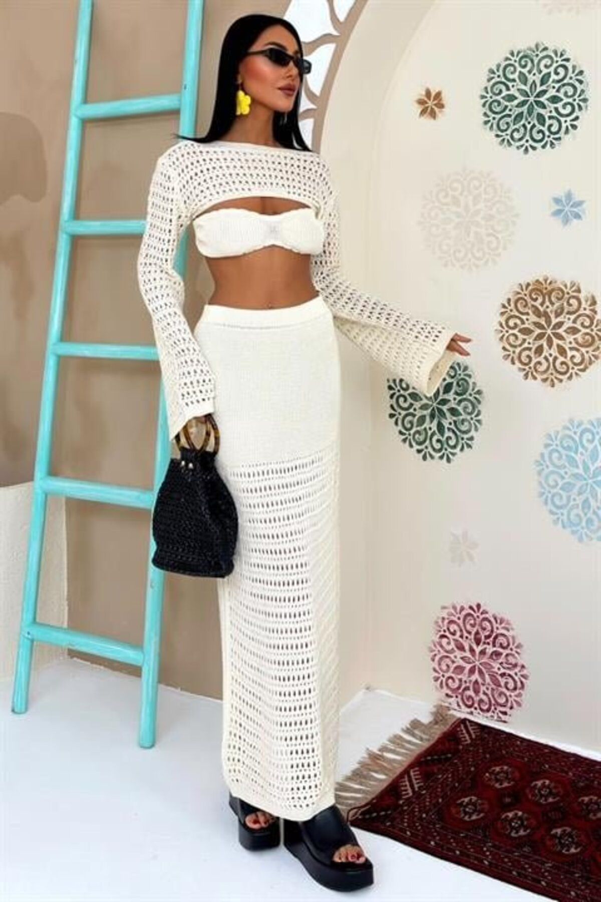 velmorafashion Büstiyer Ve Bolerolu Ajur Üçlü Takım 10087