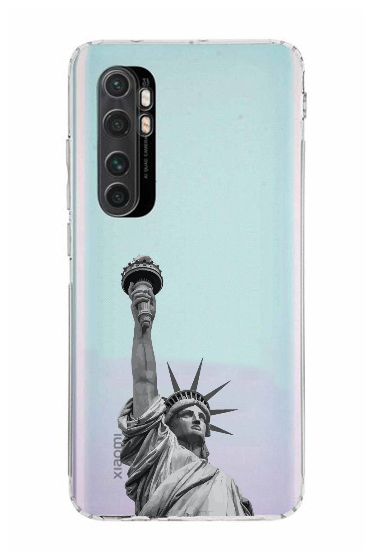 moonset Xiaomi Mi Note 10 Lite Uyumlu Özgürlük Heykeli Tasarımlı Baskılı Şeffaf Telefon Kılıfı