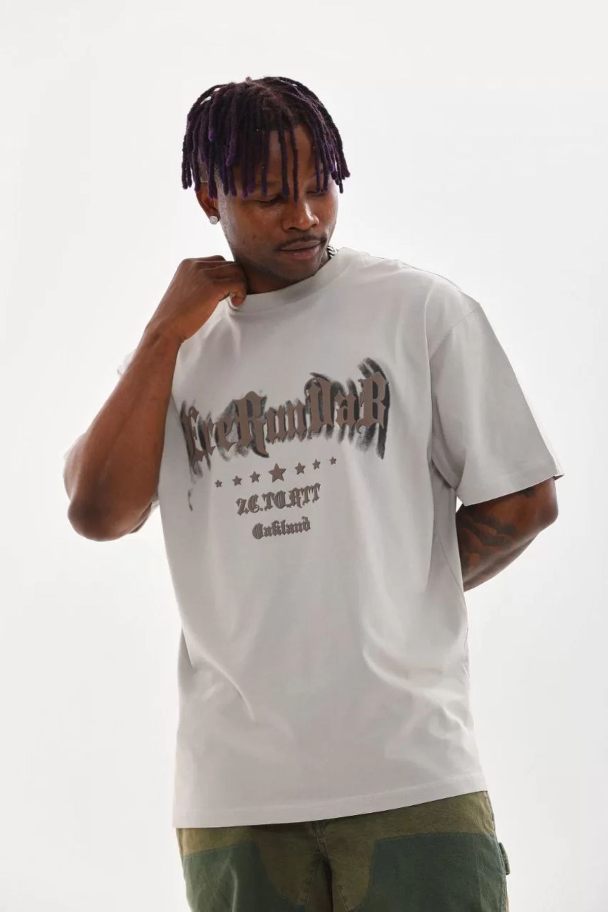 FantaziAtölyesi Unisex Baskılı Oversize T-Shirt - Gri