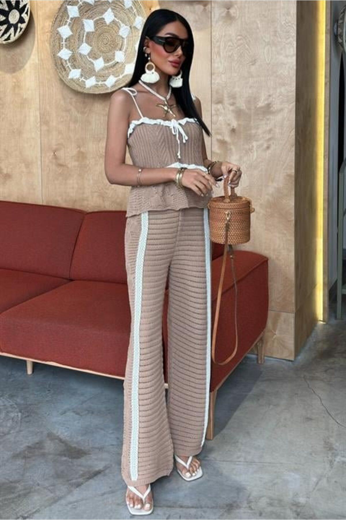 velmorafashion Askılı Bluz Pantolon Triko Takım 10114